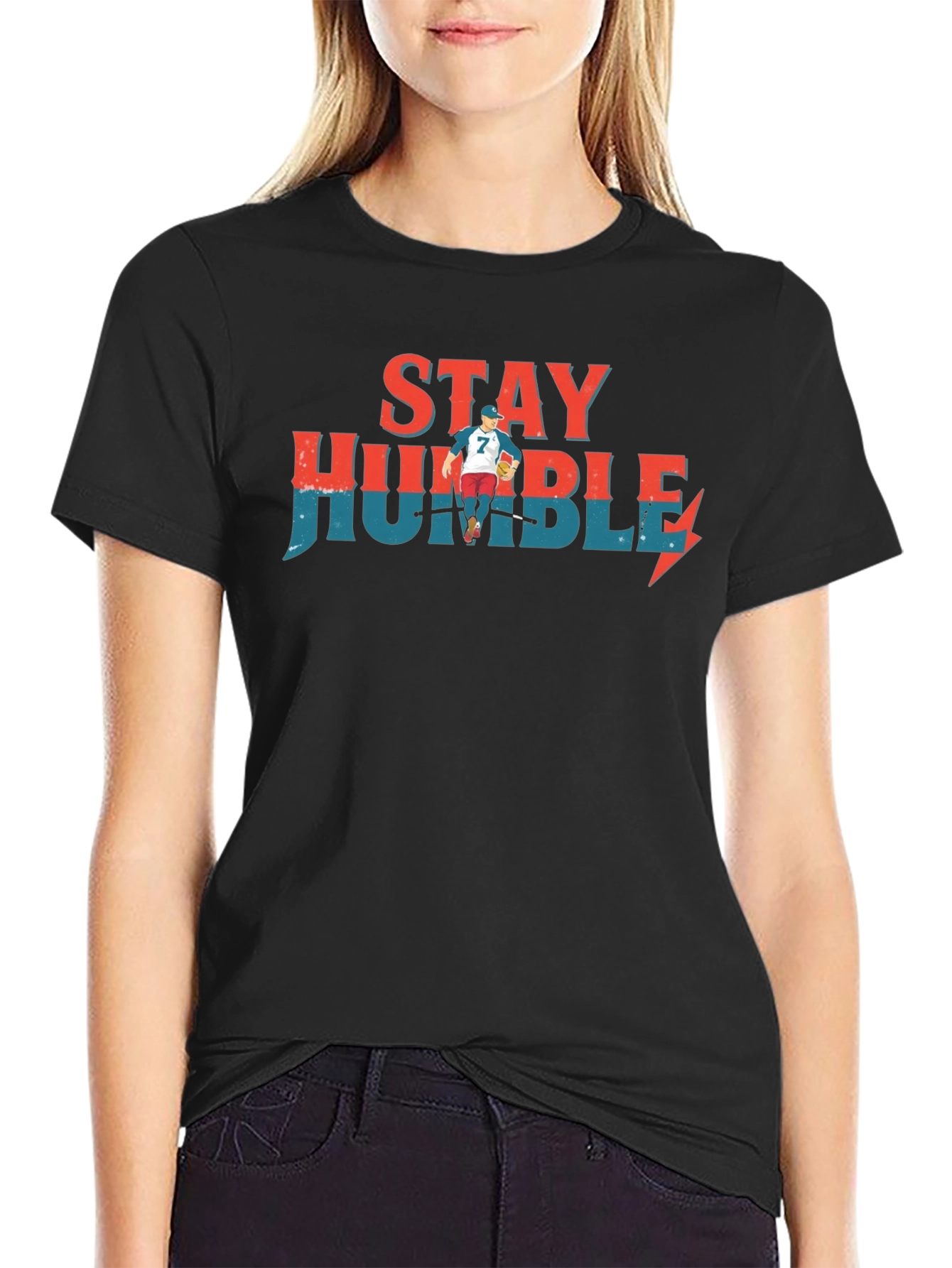 Stay Humble Graphic Tee - Baseball Player Design