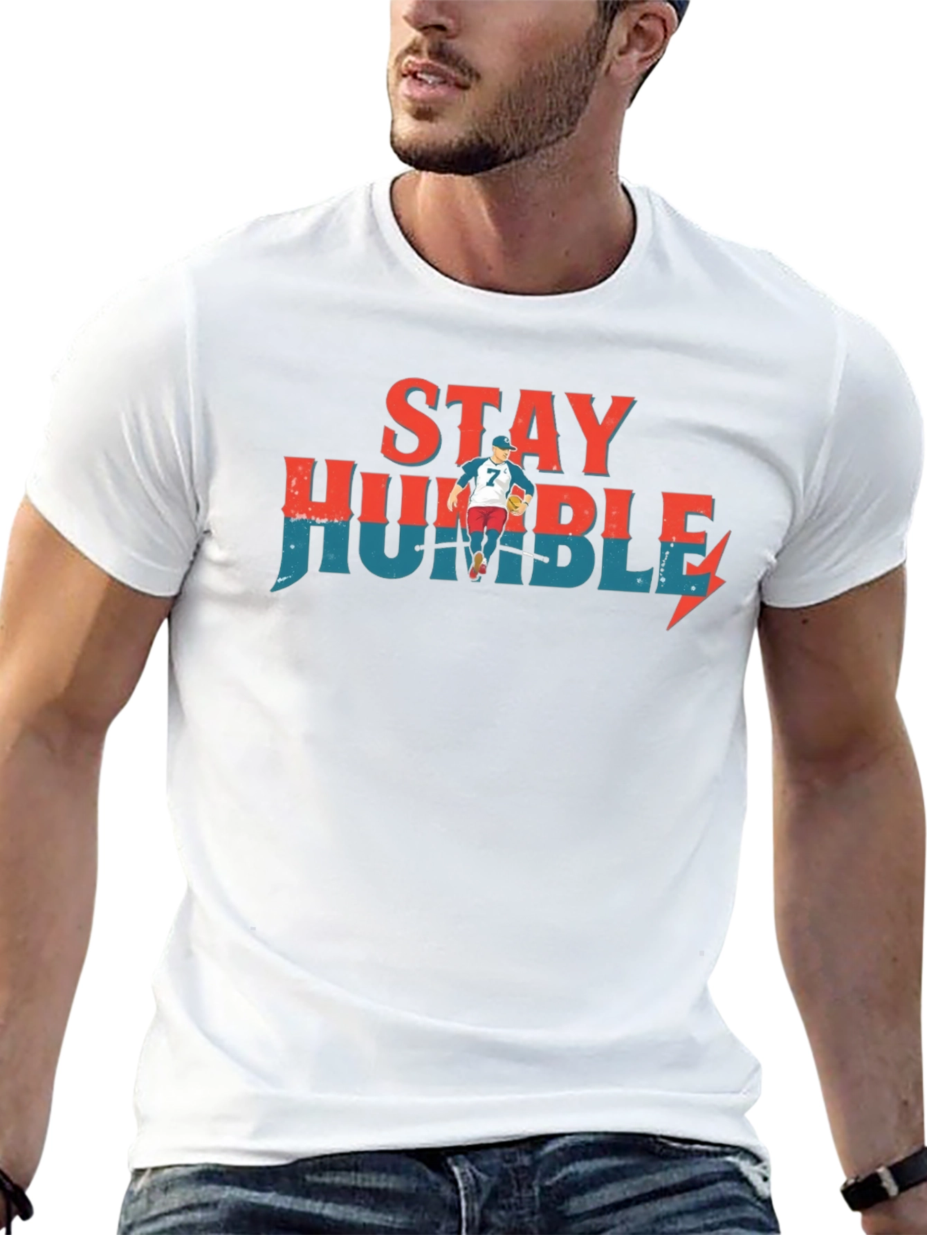 Stay Humble Graphic Tee - Baseball Player Design