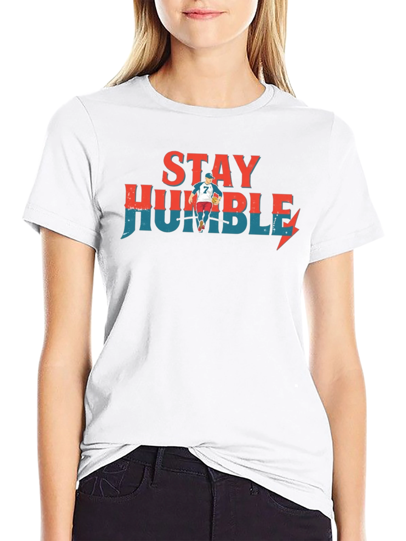 Stay Humble Graphic Tee - Baseball Player Design