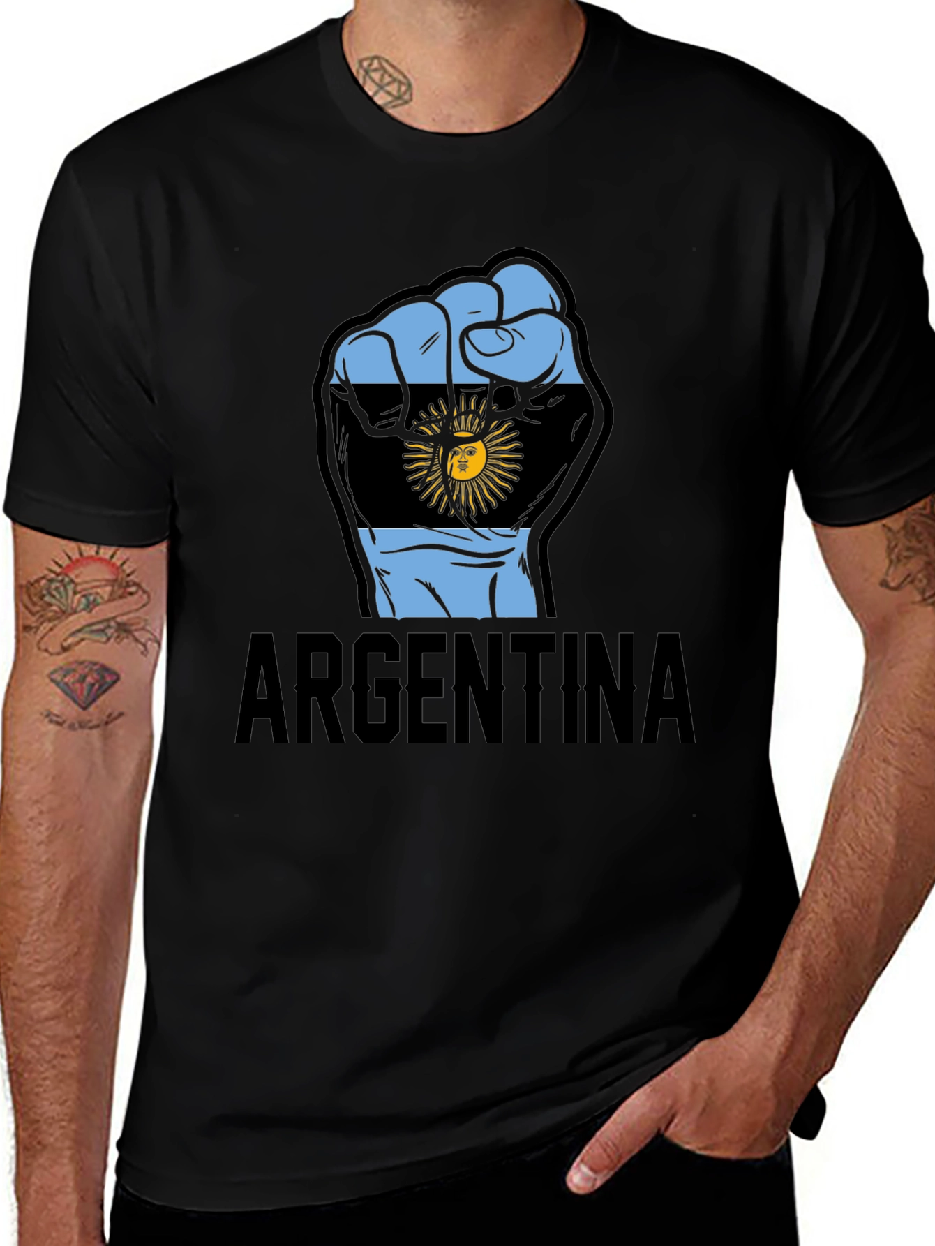 Argentina Flag Fist T-Shirt - Mens Black Tee