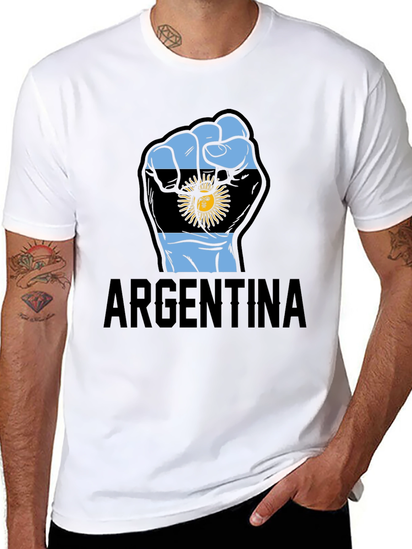 Argentina Flag Fist T-Shirt - Mens Black Tee