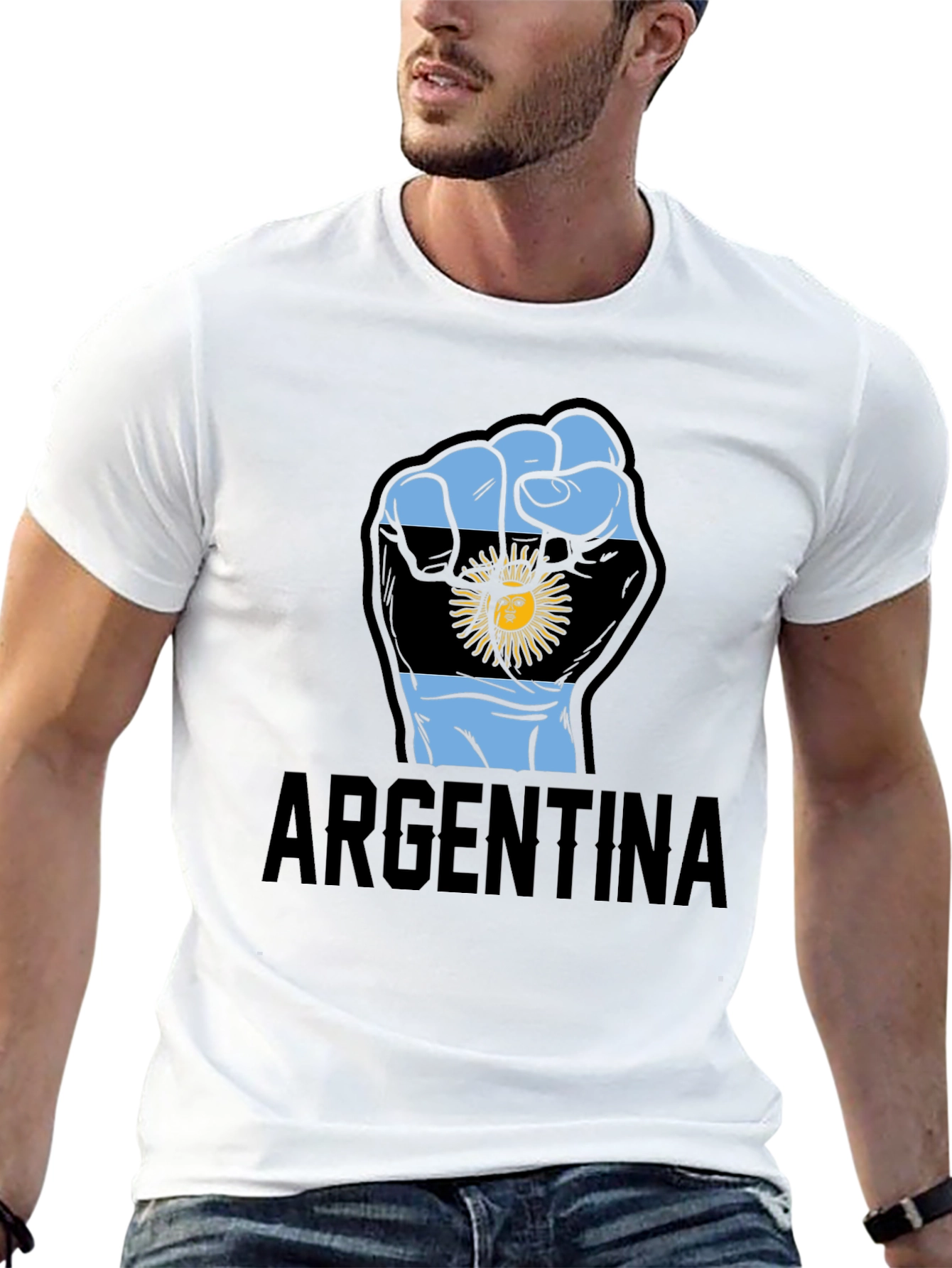 Argentina Flag Fist T-Shirt - Mens Black Tee