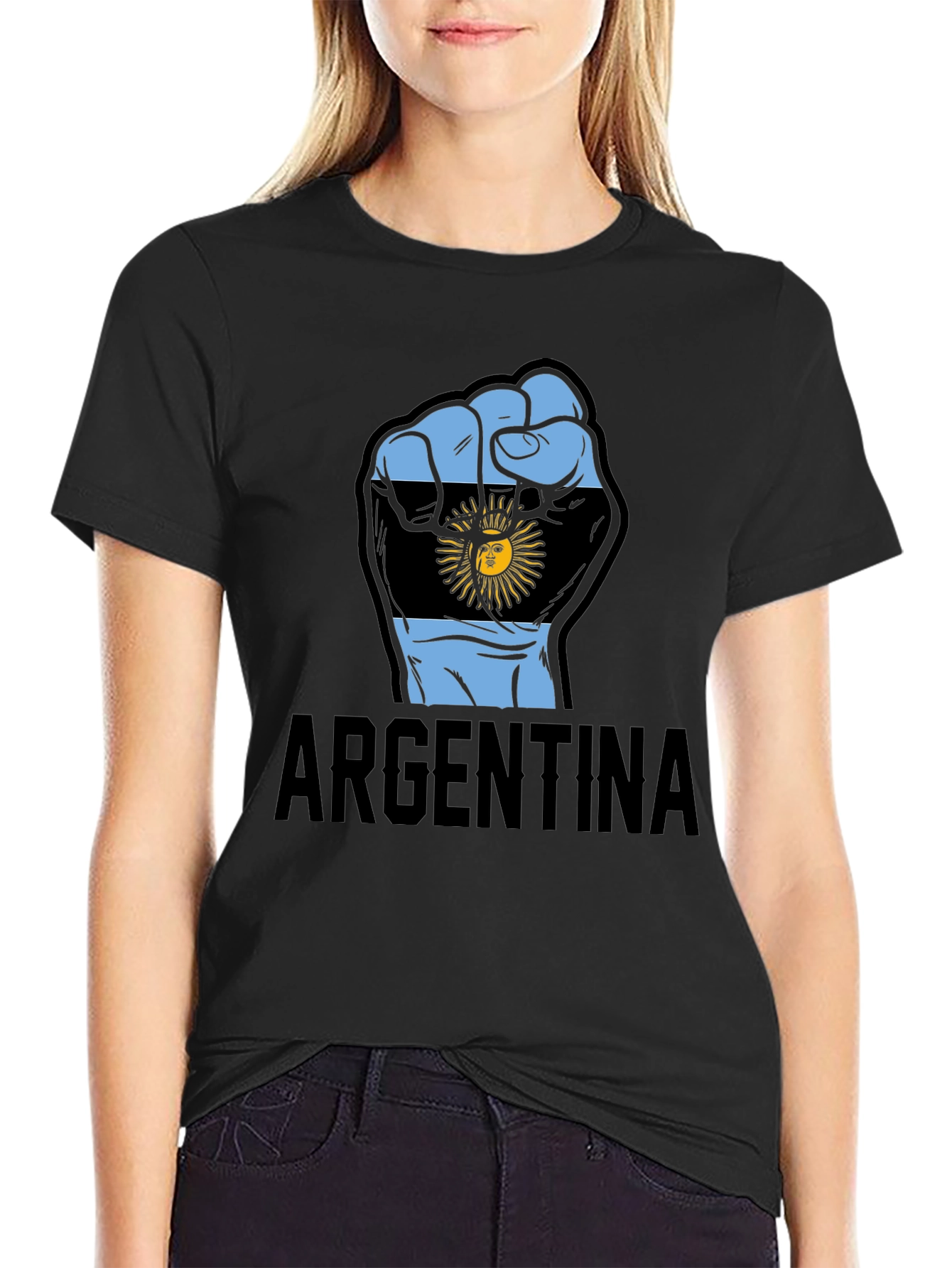 Argentina Flag Fist T-Shirt - Mens Black Tee