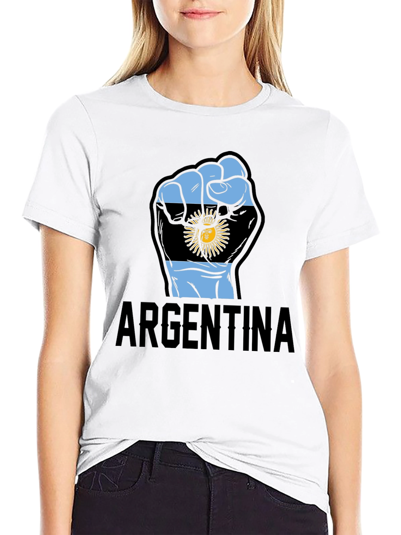 Argentina Flag Fist T-Shirt - Mens Black Tee