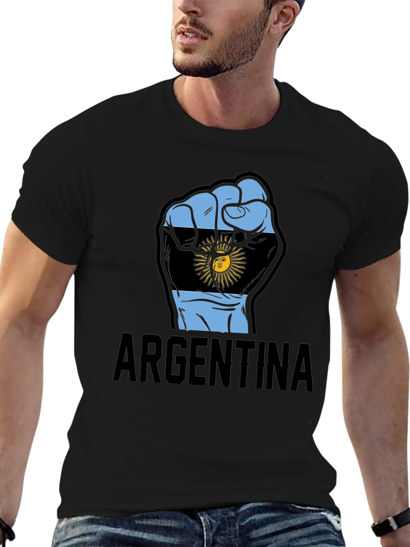 Argentina Flag Fist T-Shirt - Mens Black Tee