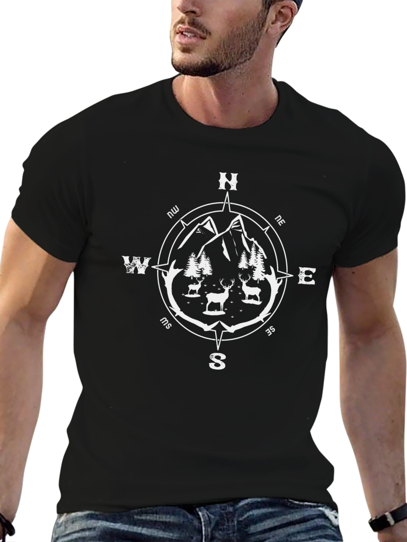 Compass Deer Graphic Tee - Nature Adventure Shirt