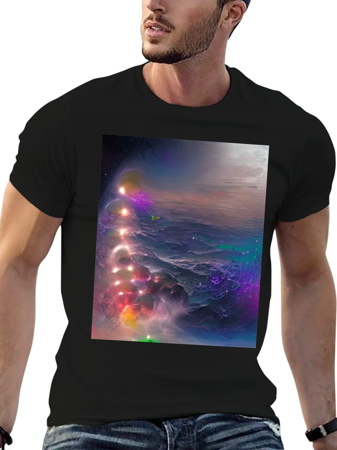 Cosmic Nebula Graphic Tee - Mens Black T-Shirt