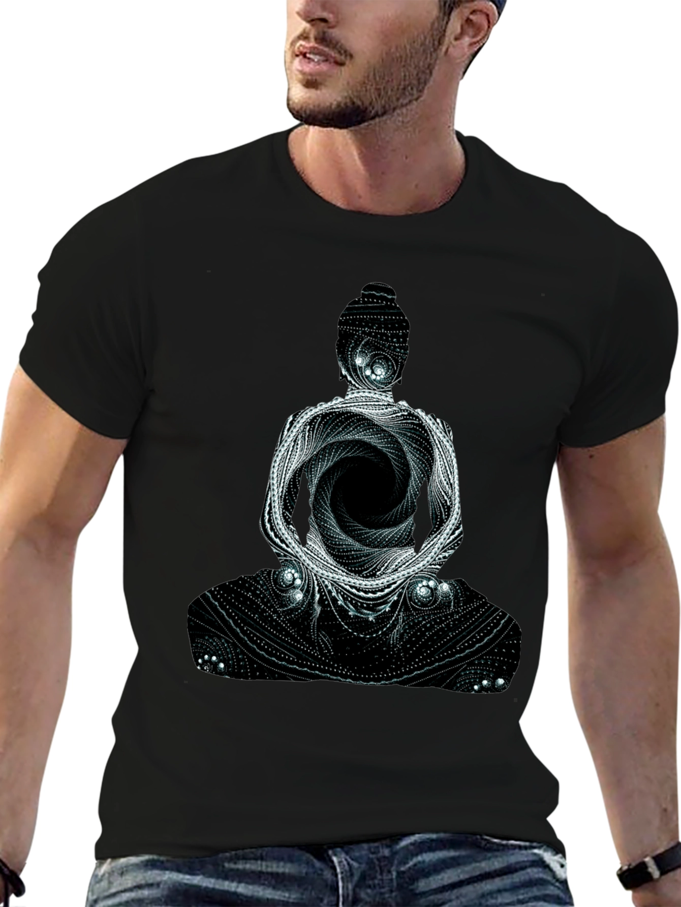 Buddha Graphic Print Mens Black T-Shirt