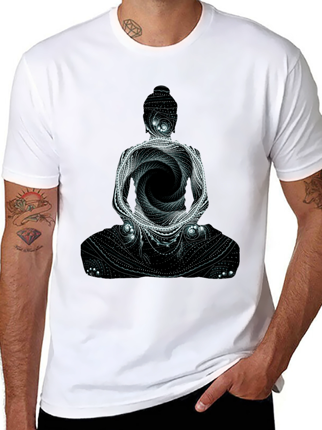 Buddha Graphic Print Mens Black T-Shirt