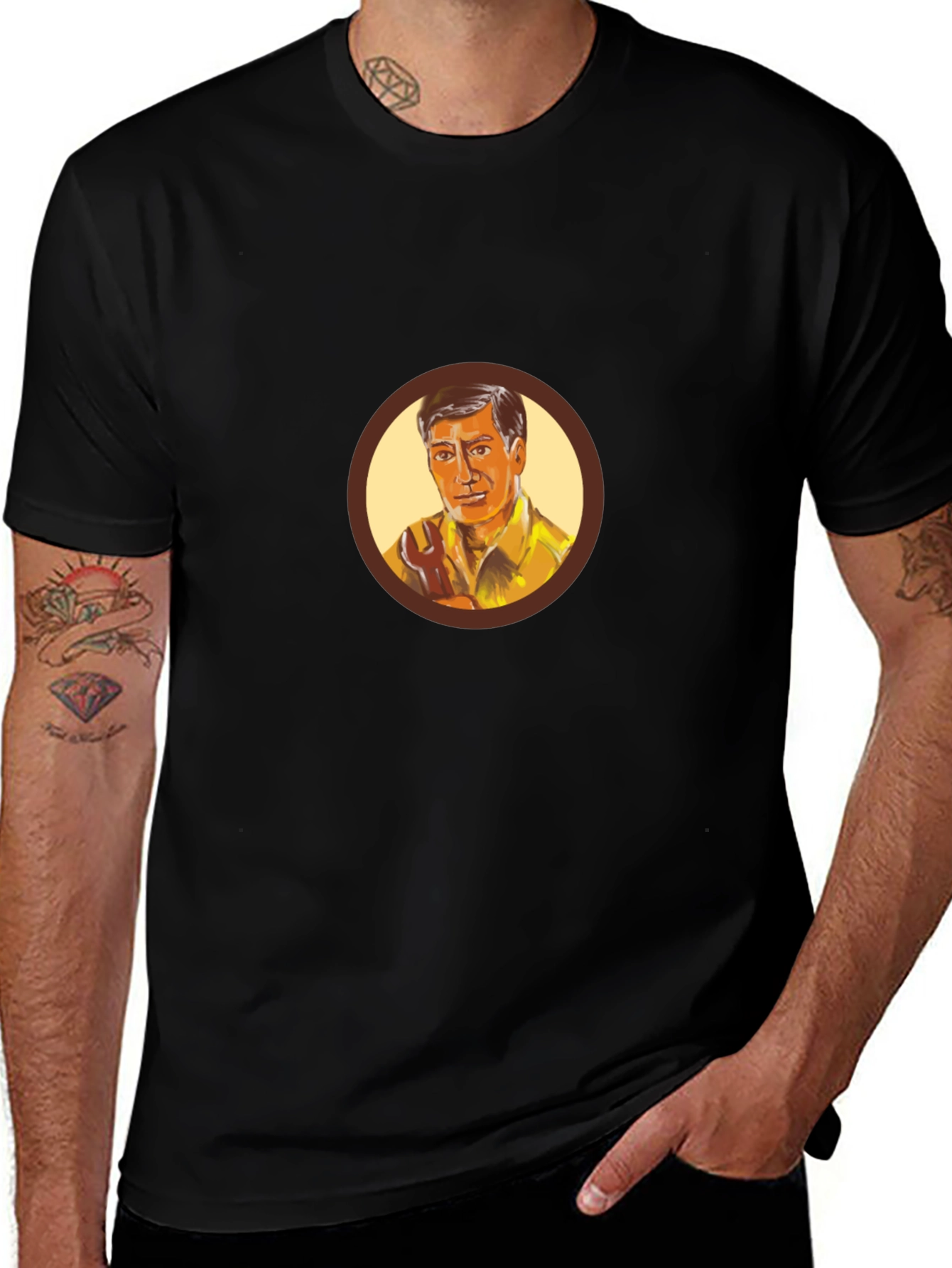 Retro Cartoon Man Graphic Black T-Shirt