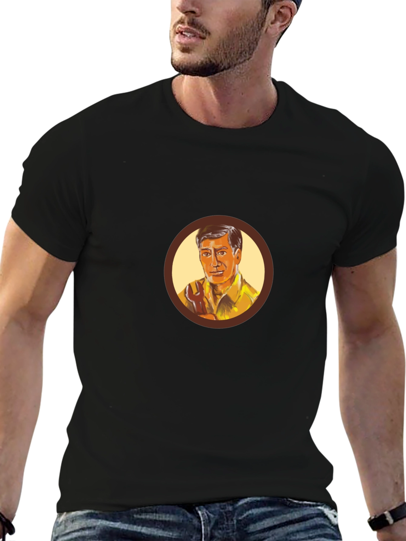 Retro Cartoon Man Graphic Black T-Shirt