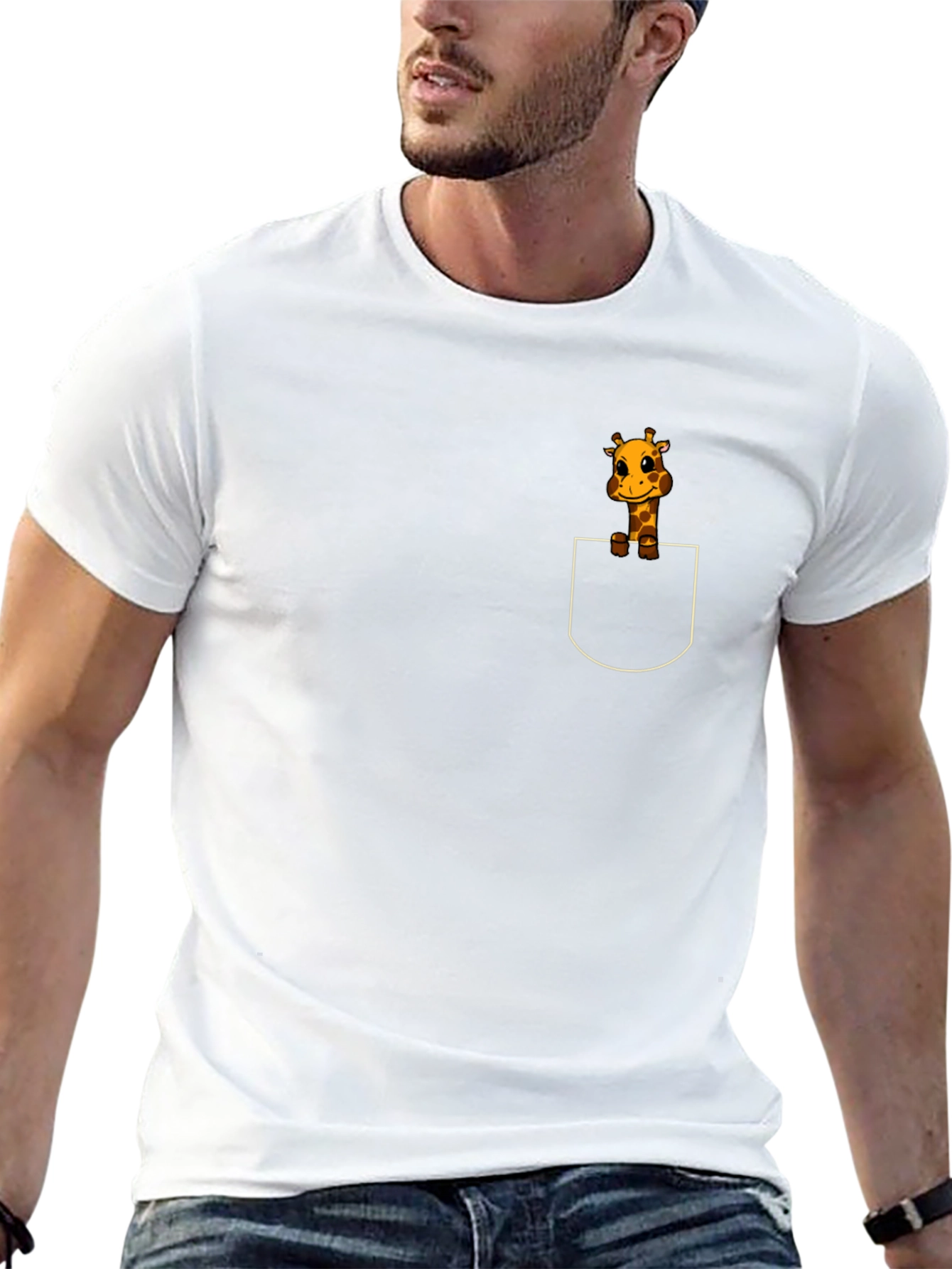 Giraffe in Pocket Black T-Shirt