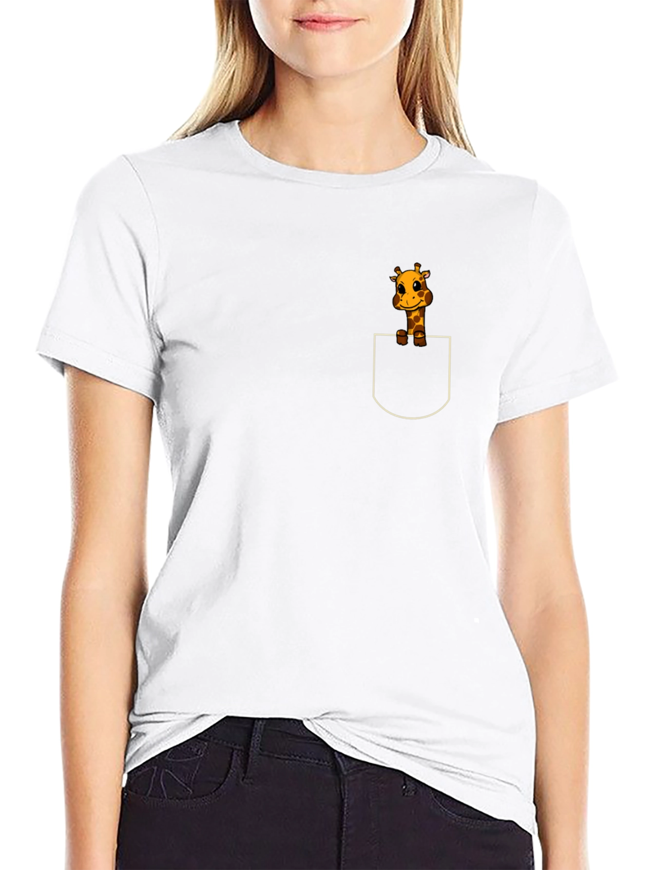 Giraffe in Pocket Black T-Shirt