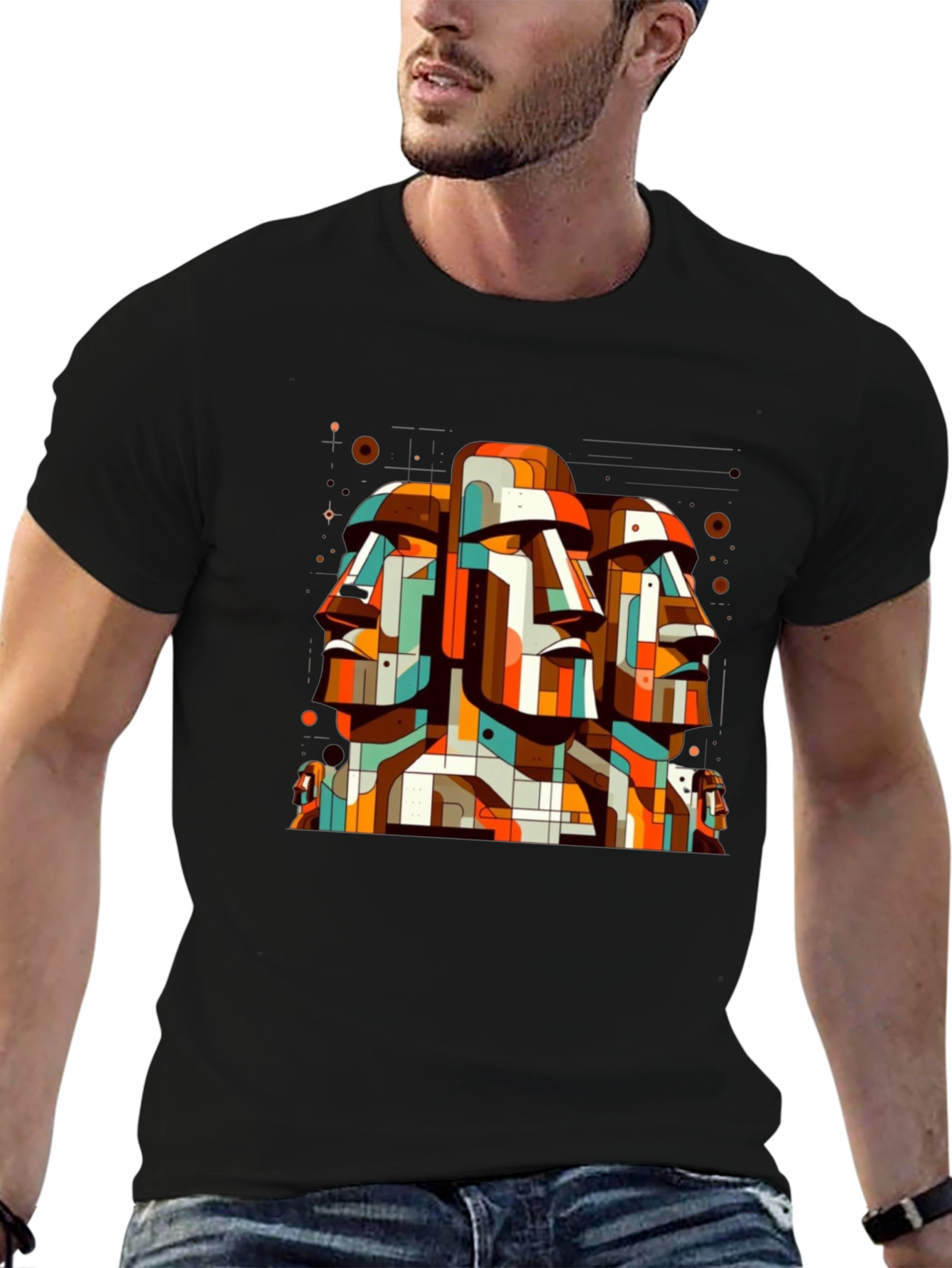 Moai Head Geometric Art Graphic Tee