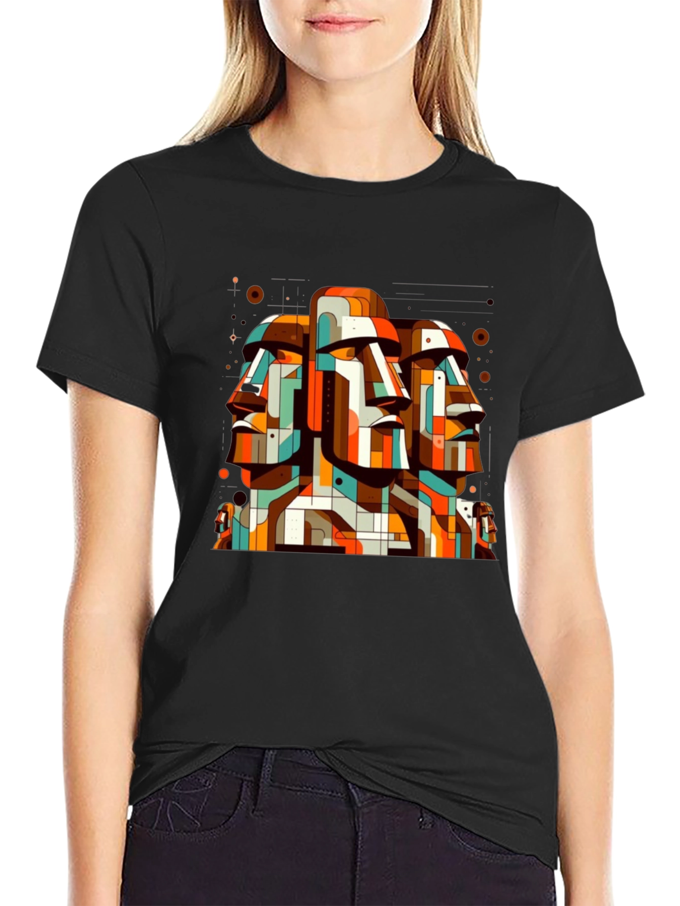 Moai Head Geometric Art Graphic Tee