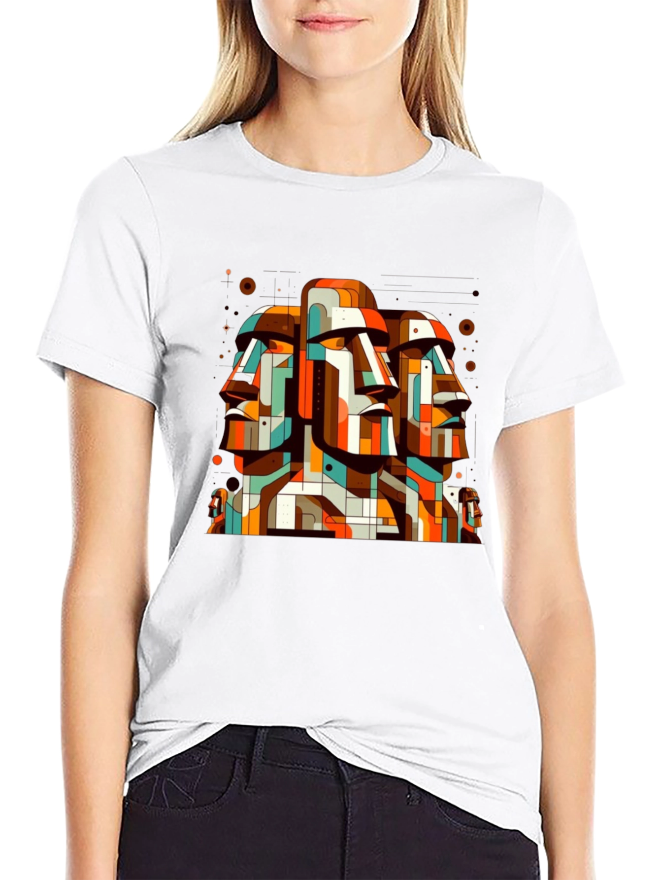 Moai Head Geometric Art Graphic Tee
