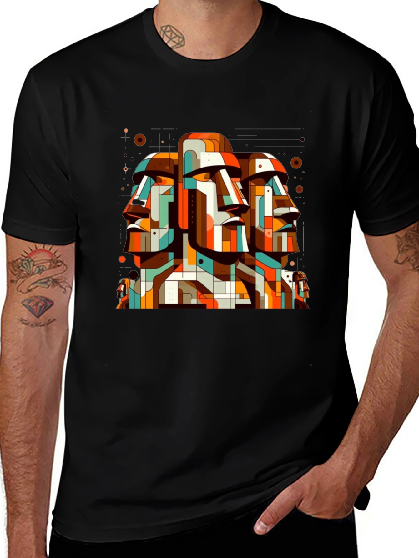 Moai Head Geometric Art Graphic Tee