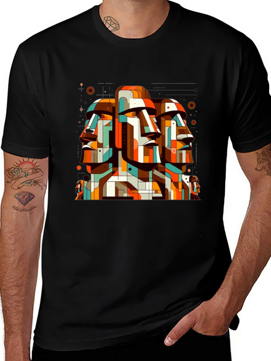 Moai Head Geometric Art Graphic Tee