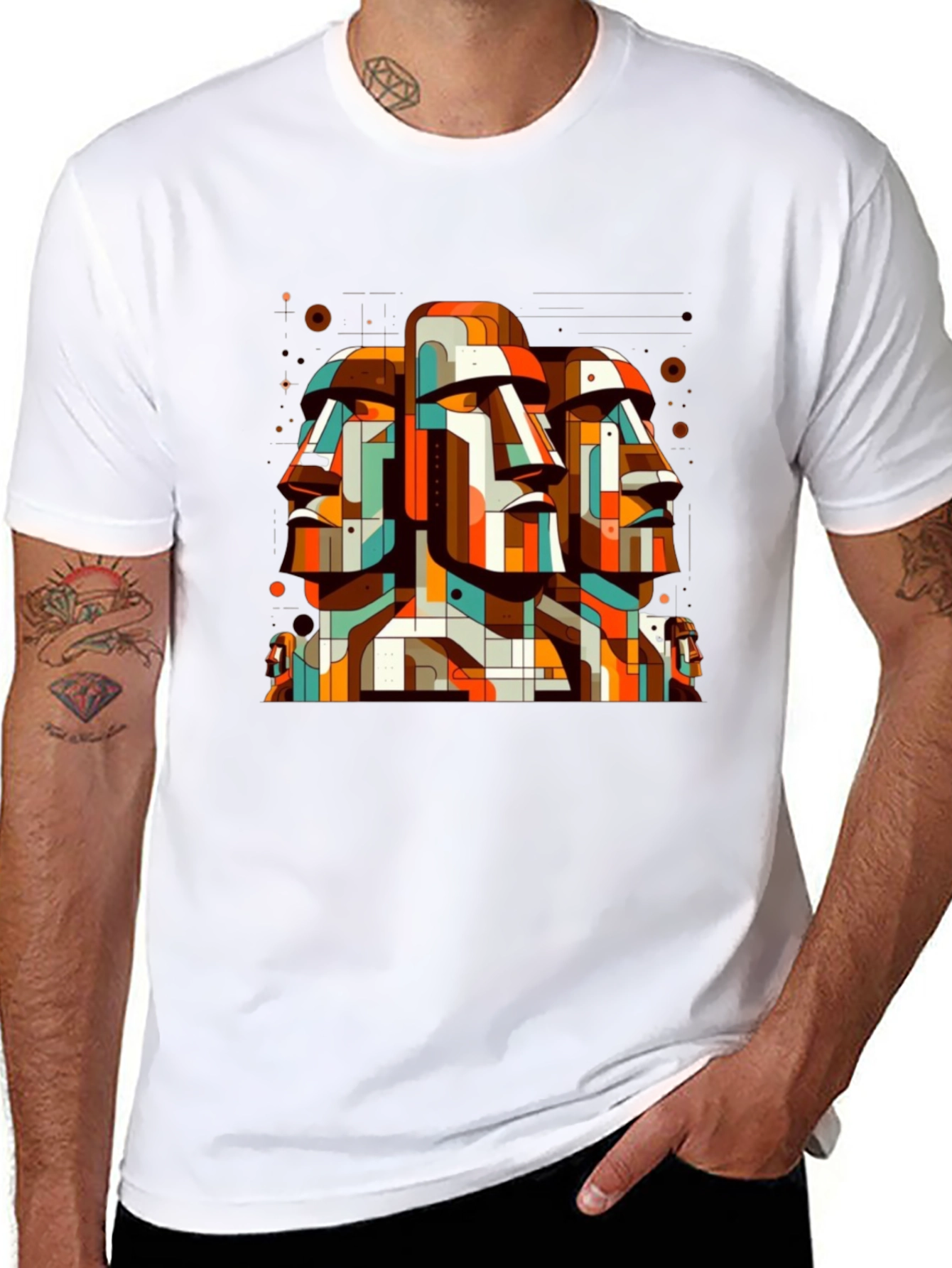 Moai Head Geometric Art Graphic Tee