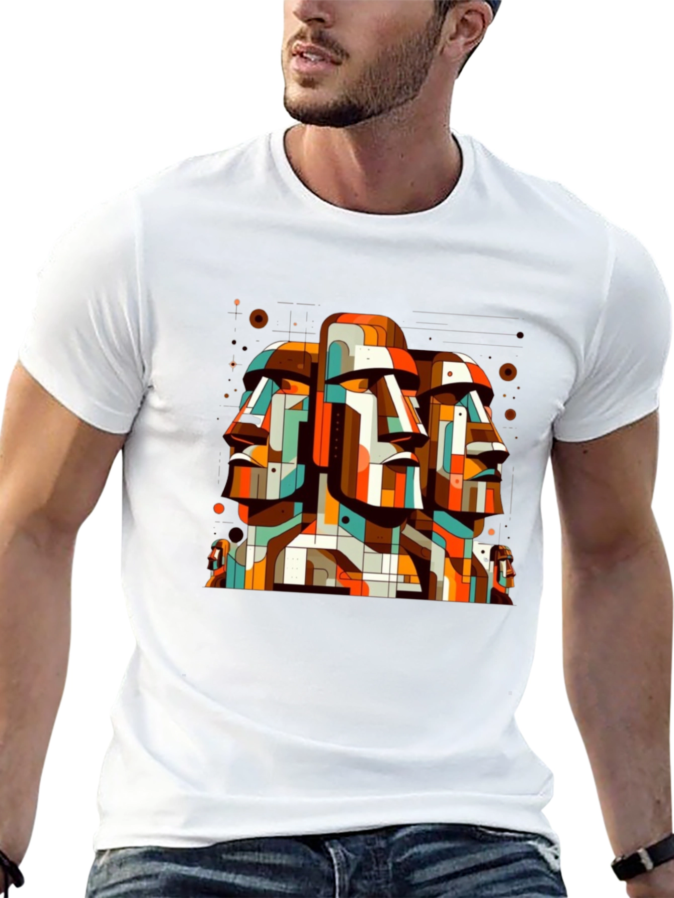 Moai Head Geometric Art Graphic Tee