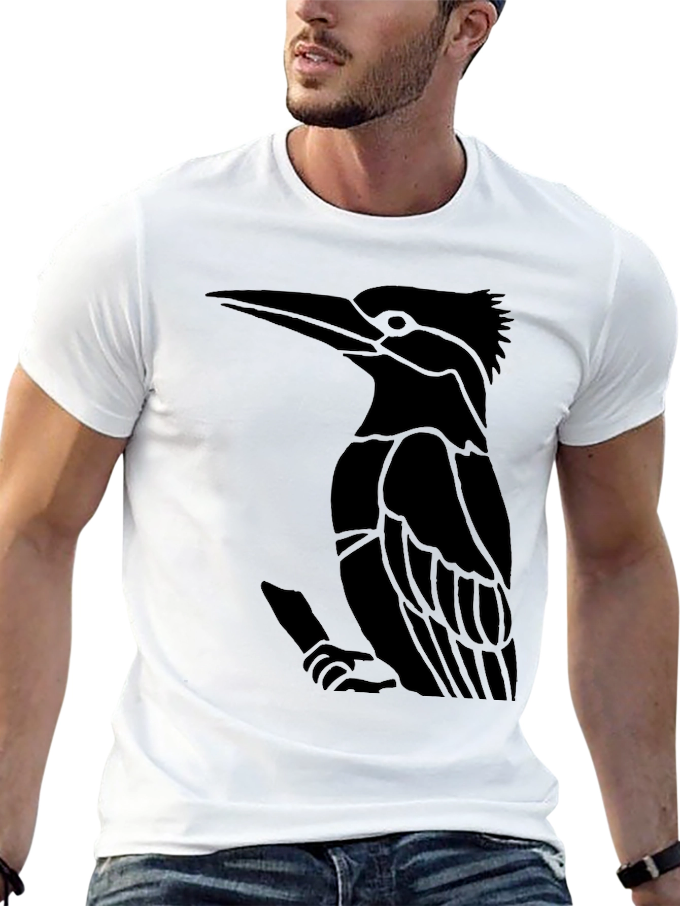 Black T-Shirt with Bird Graphic