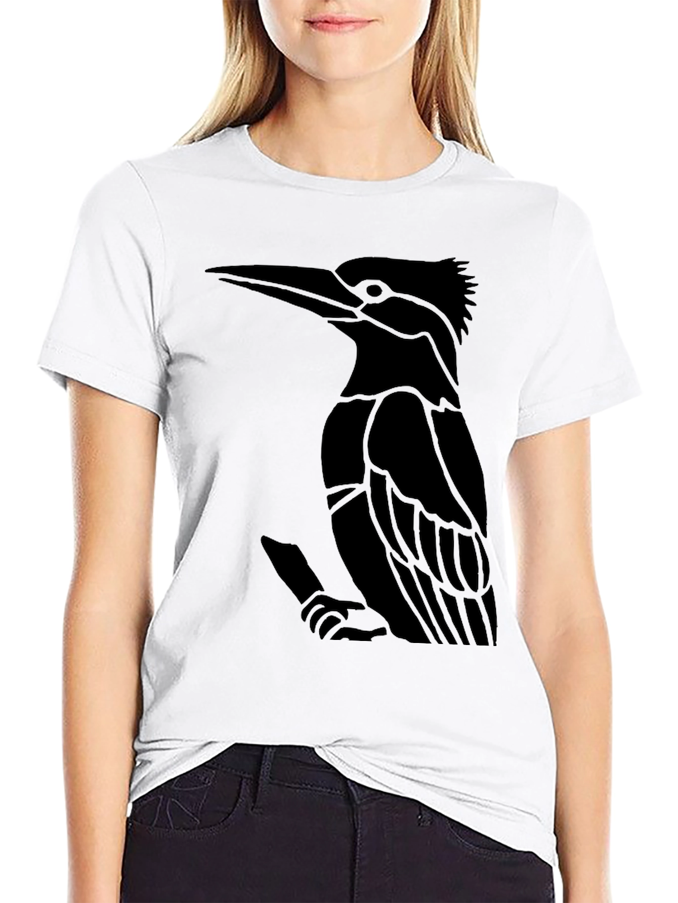 Black T-Shirt with Bird Graphic
