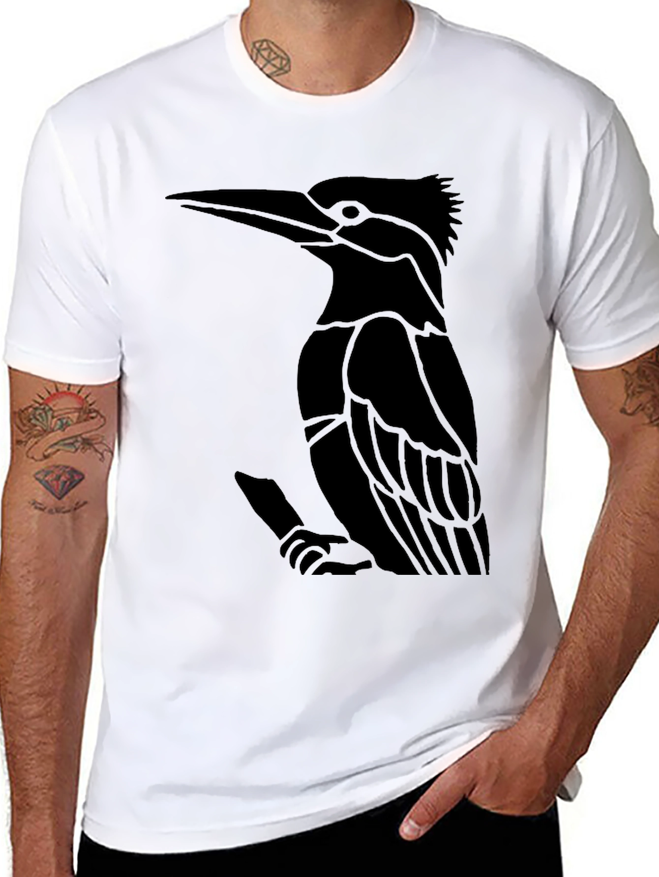 Black T-Shirt with Bird Graphic