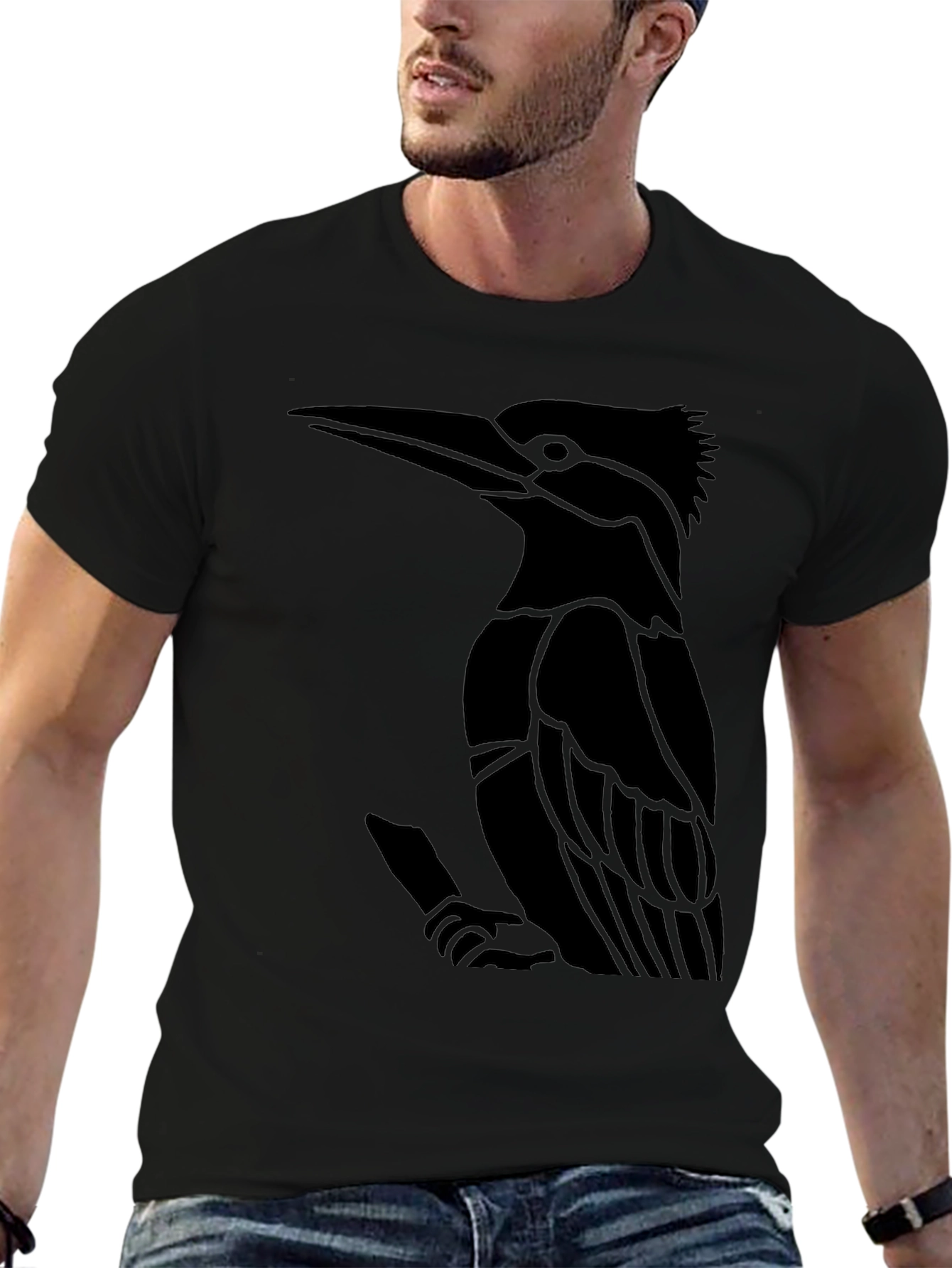Black T-Shirt with Bird Graphic