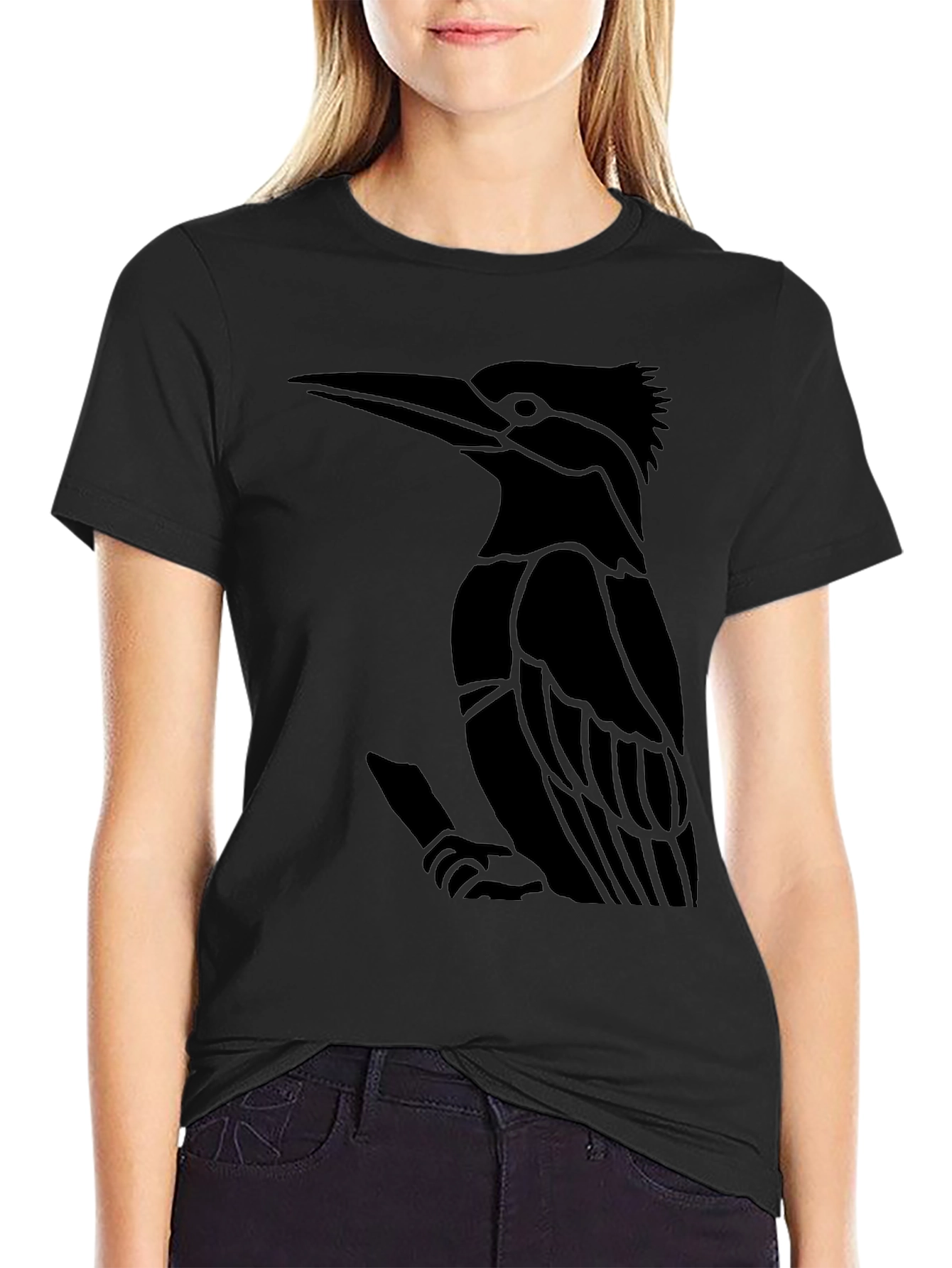 Black T-Shirt with Bird Graphic