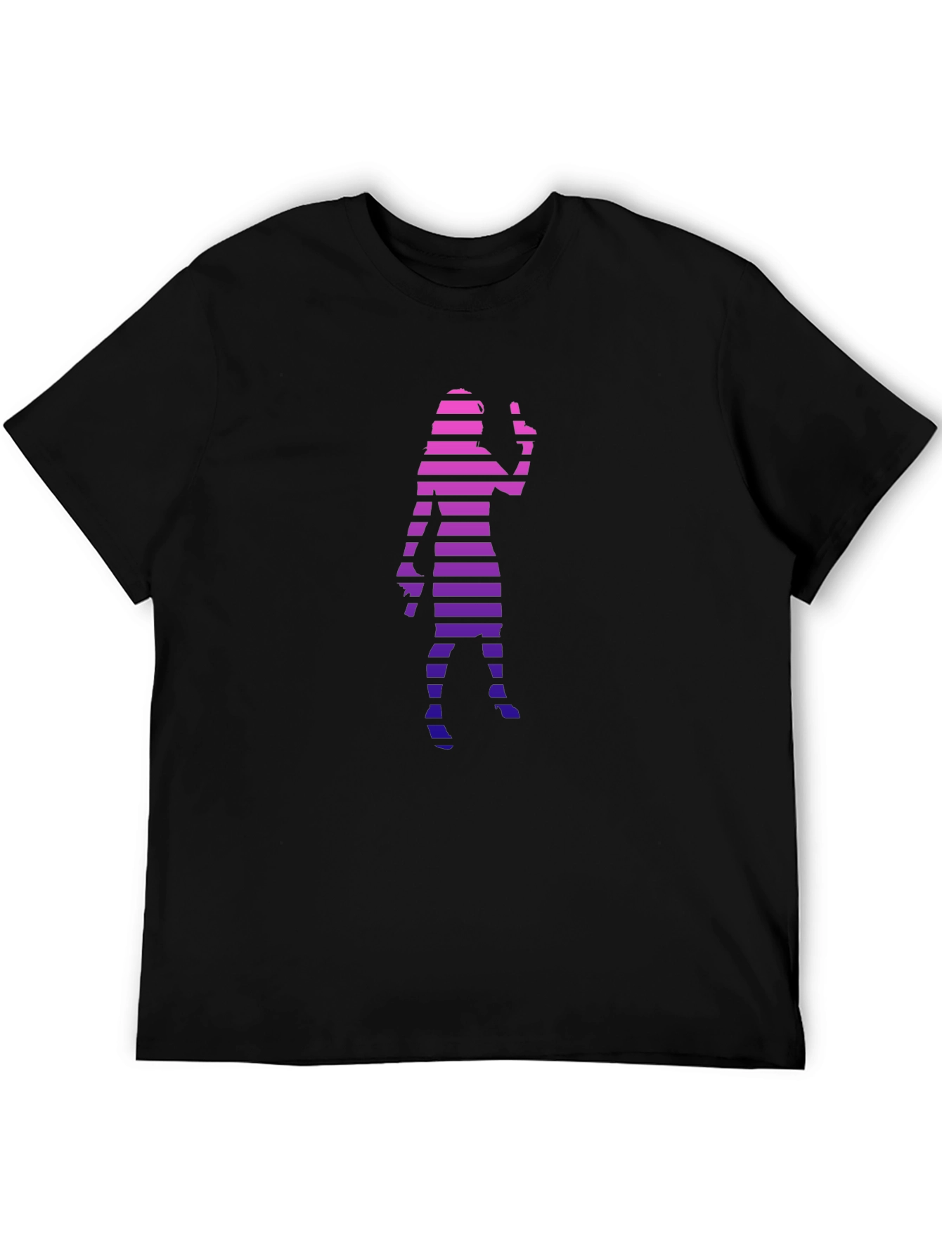 Retro Striped Woman Silhouette Black T-Shirt