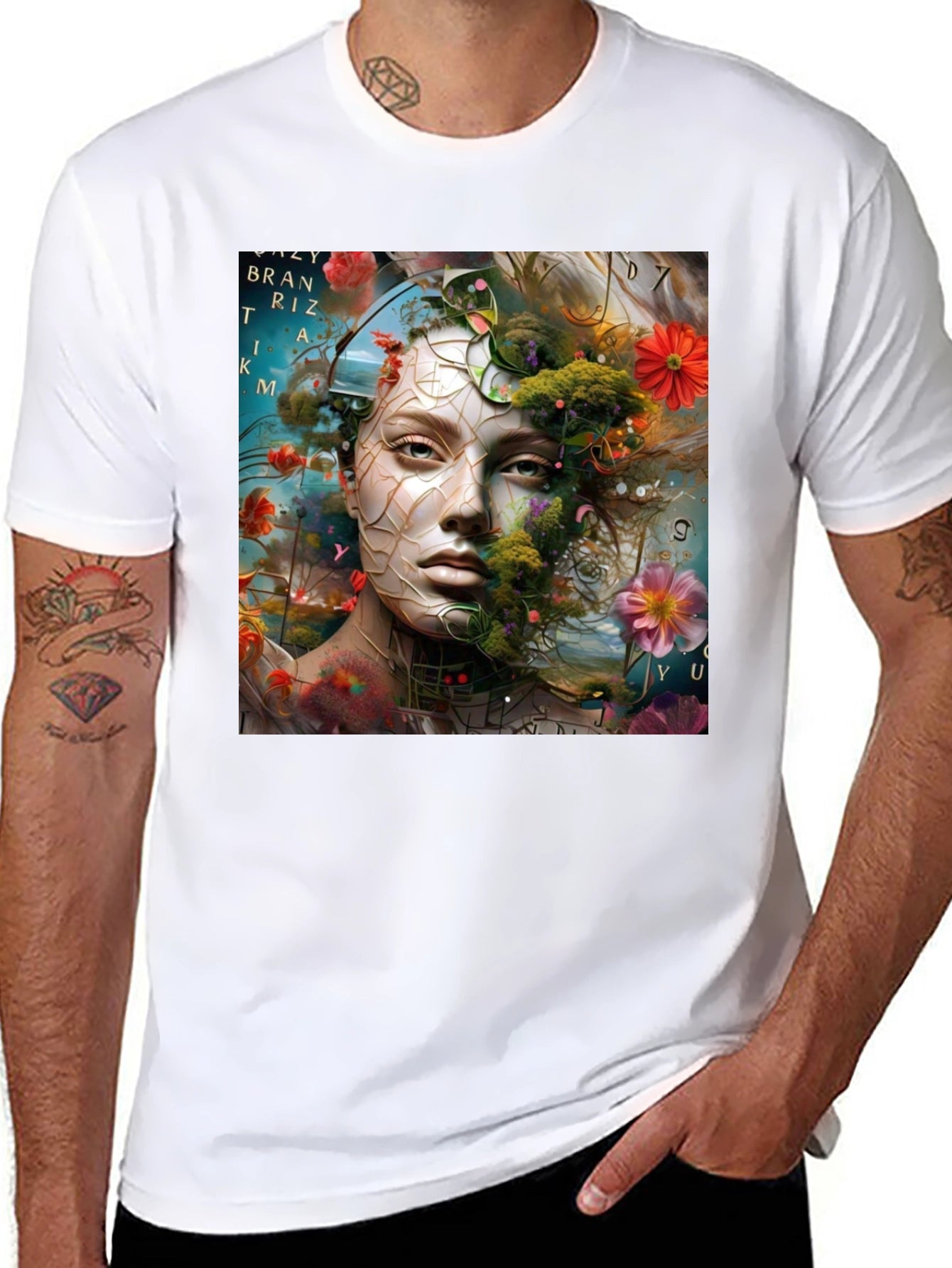 Floral Face Graphic T-Shirt - Artistic Design