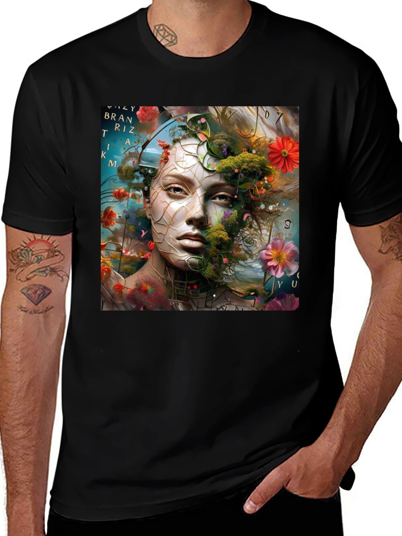Floral Face Graphic T-Shirt - Artistic Design