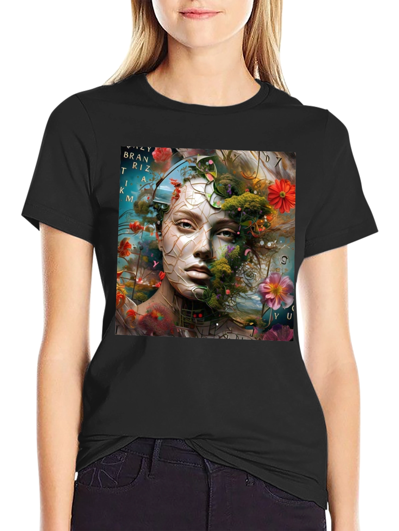 Floral Face Graphic T-Shirt - Artistic Design