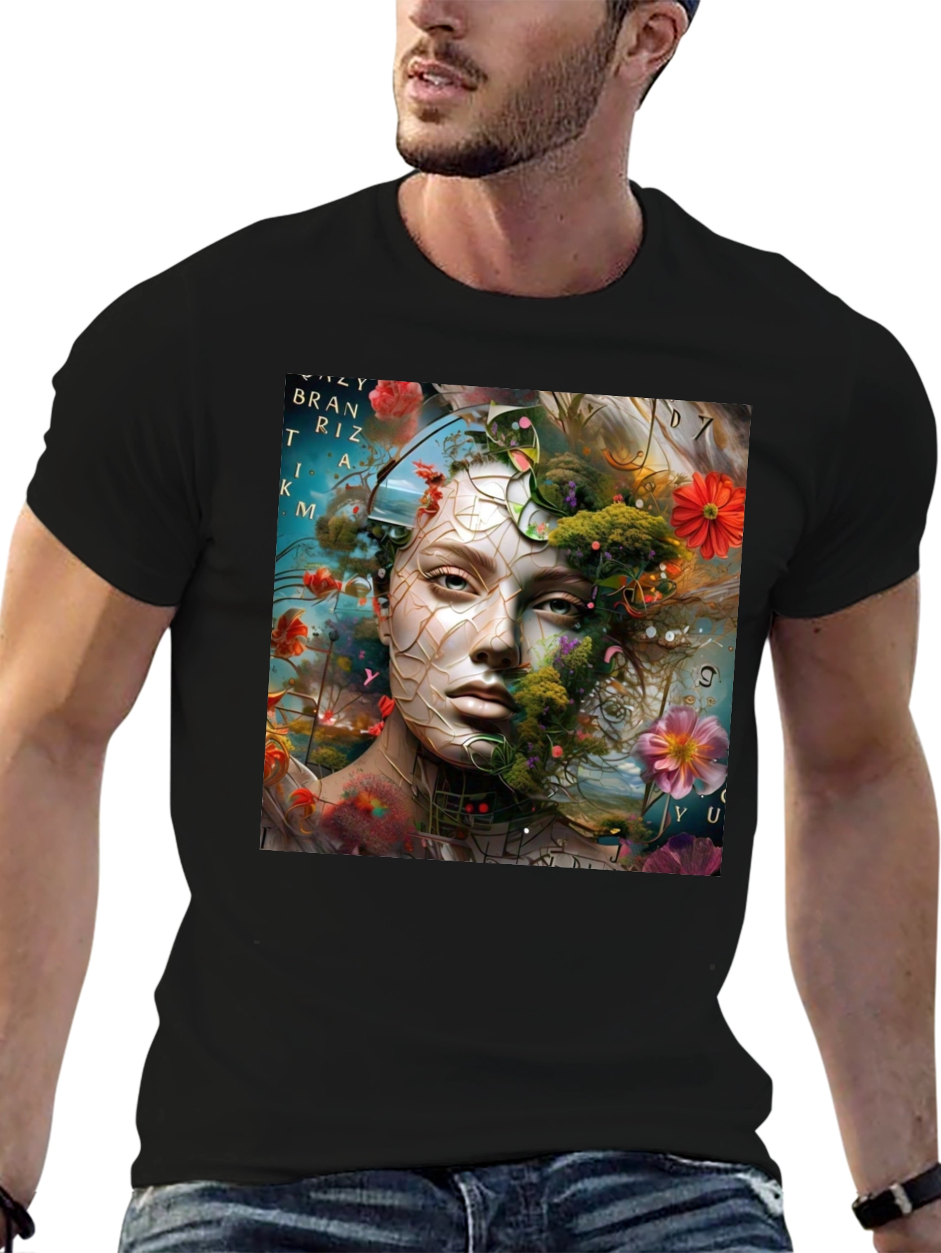 Floral Face Graphic T-Shirt - Artistic Design