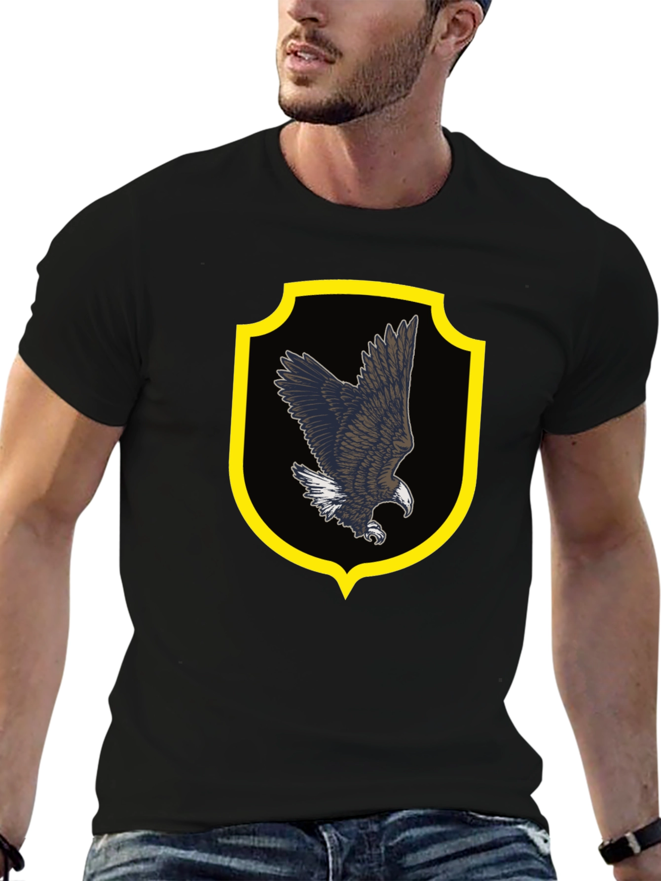 Eagle Crest Graphic Tee - Black Cotton Shirt