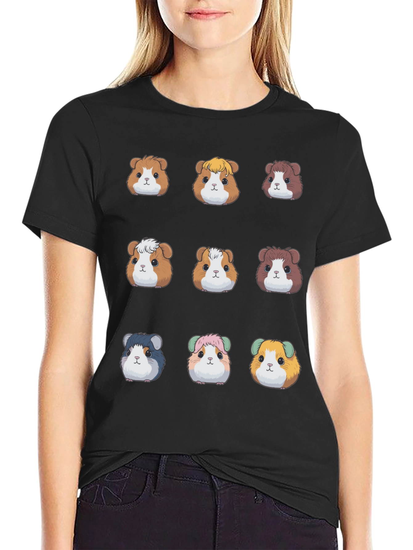Guinea Pig Faces Black T-Shirt