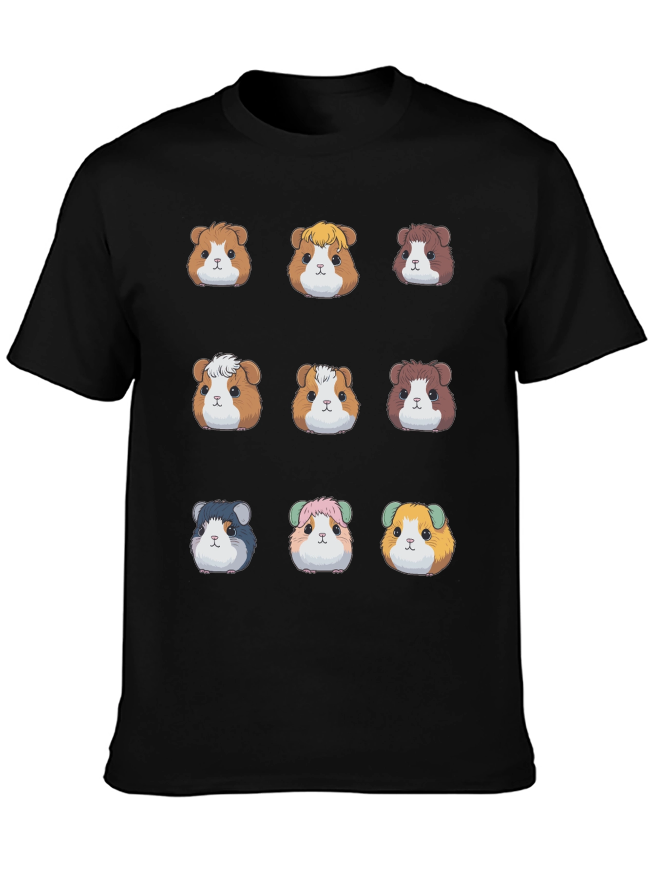 Guinea Pig Faces Black T-Shirt