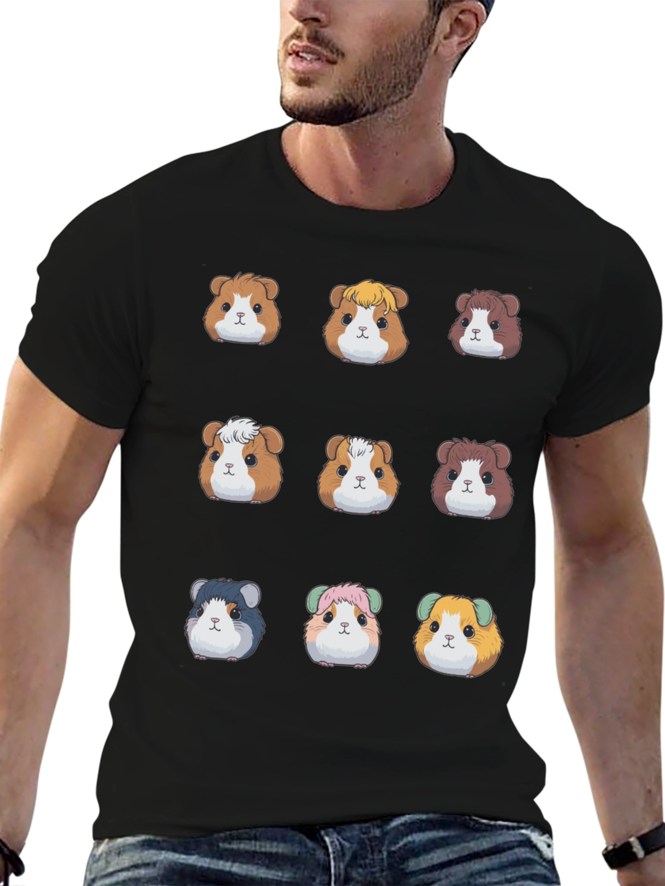 Guinea Pig Faces Black T-Shirt