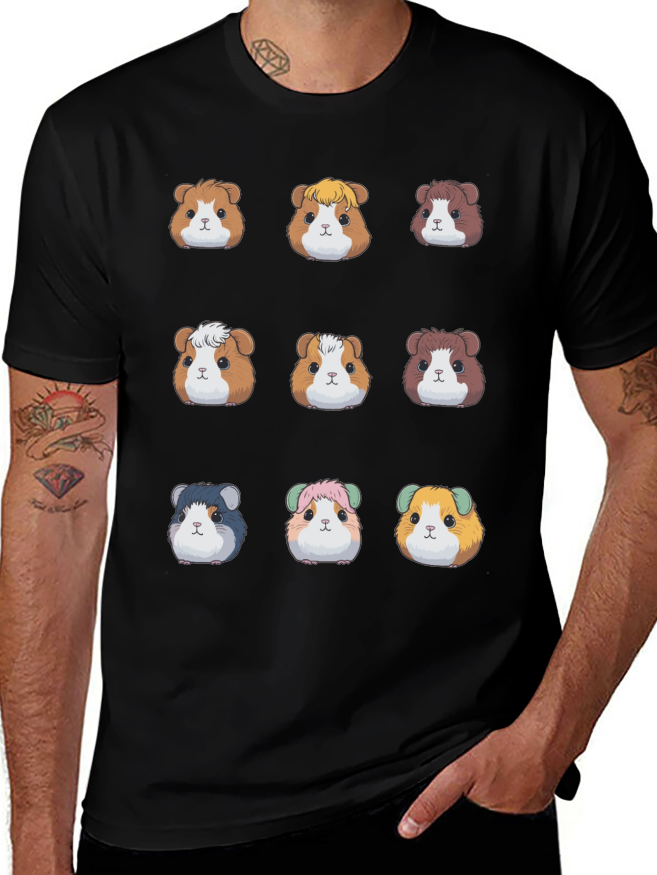 Guinea Pig Faces Black T-Shirt