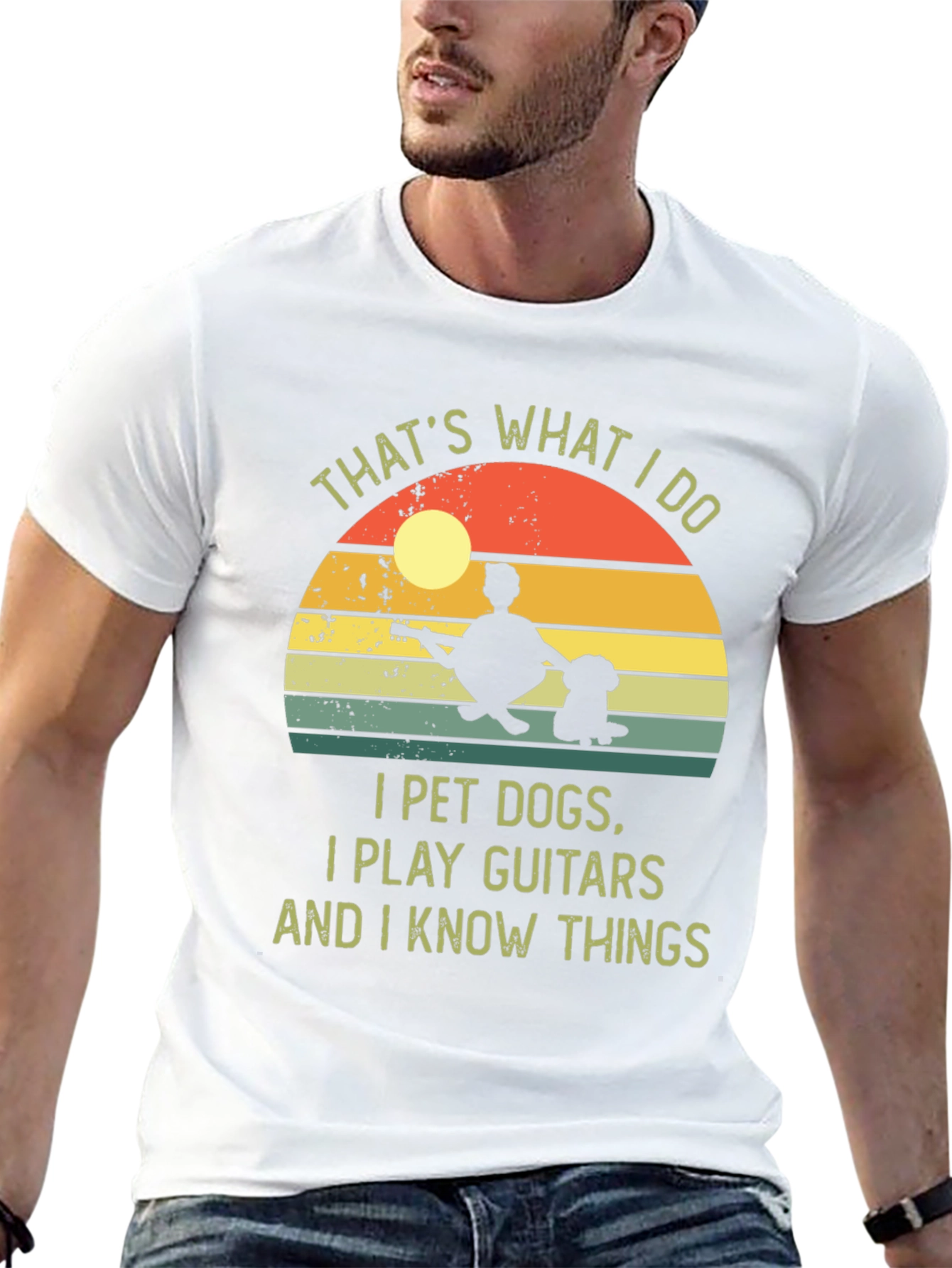 I Pet Dogs Play Guitars Know Things Graphic Tee