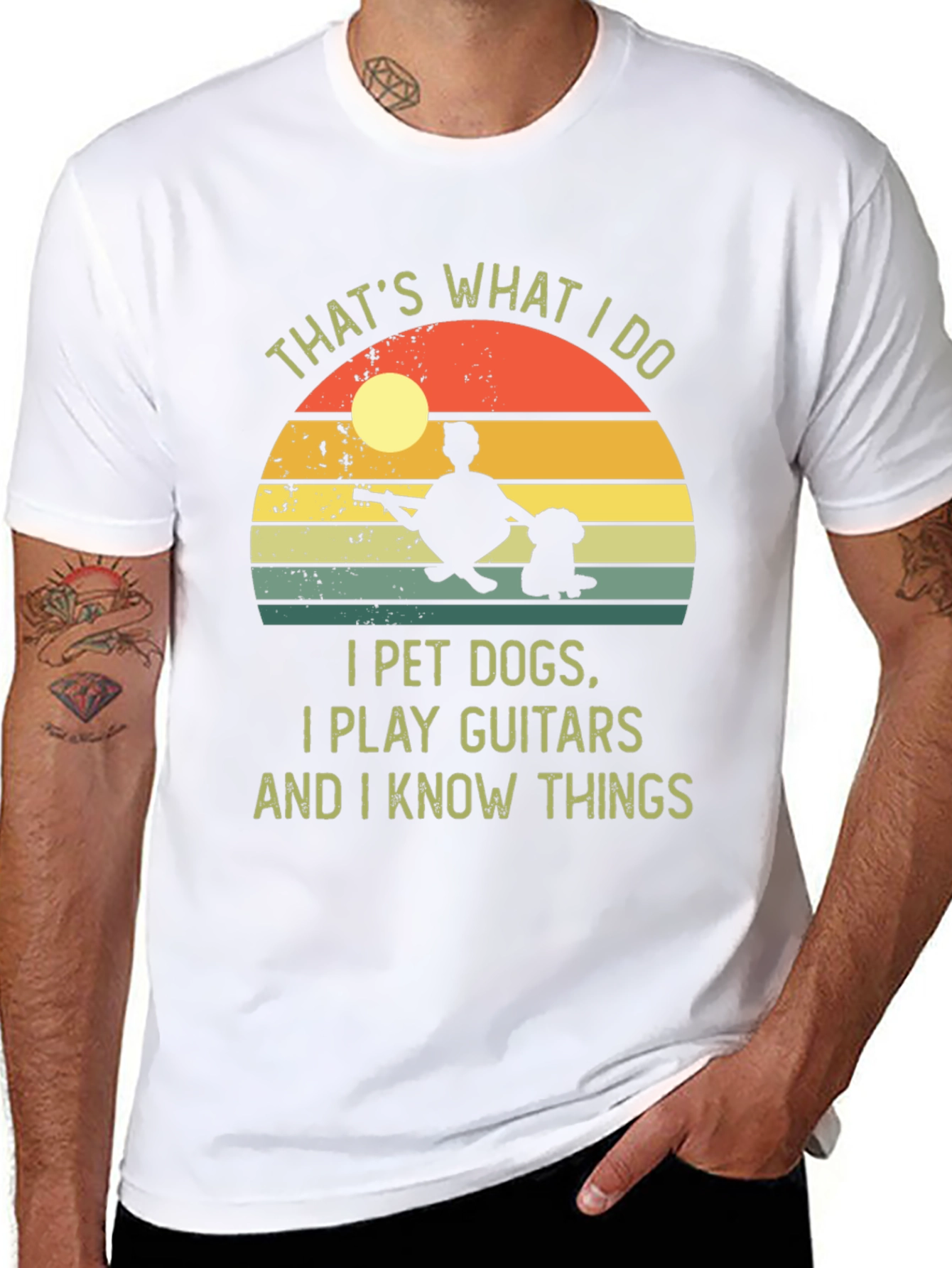I Pet Dogs Play Guitars Know Things Graphic Tee