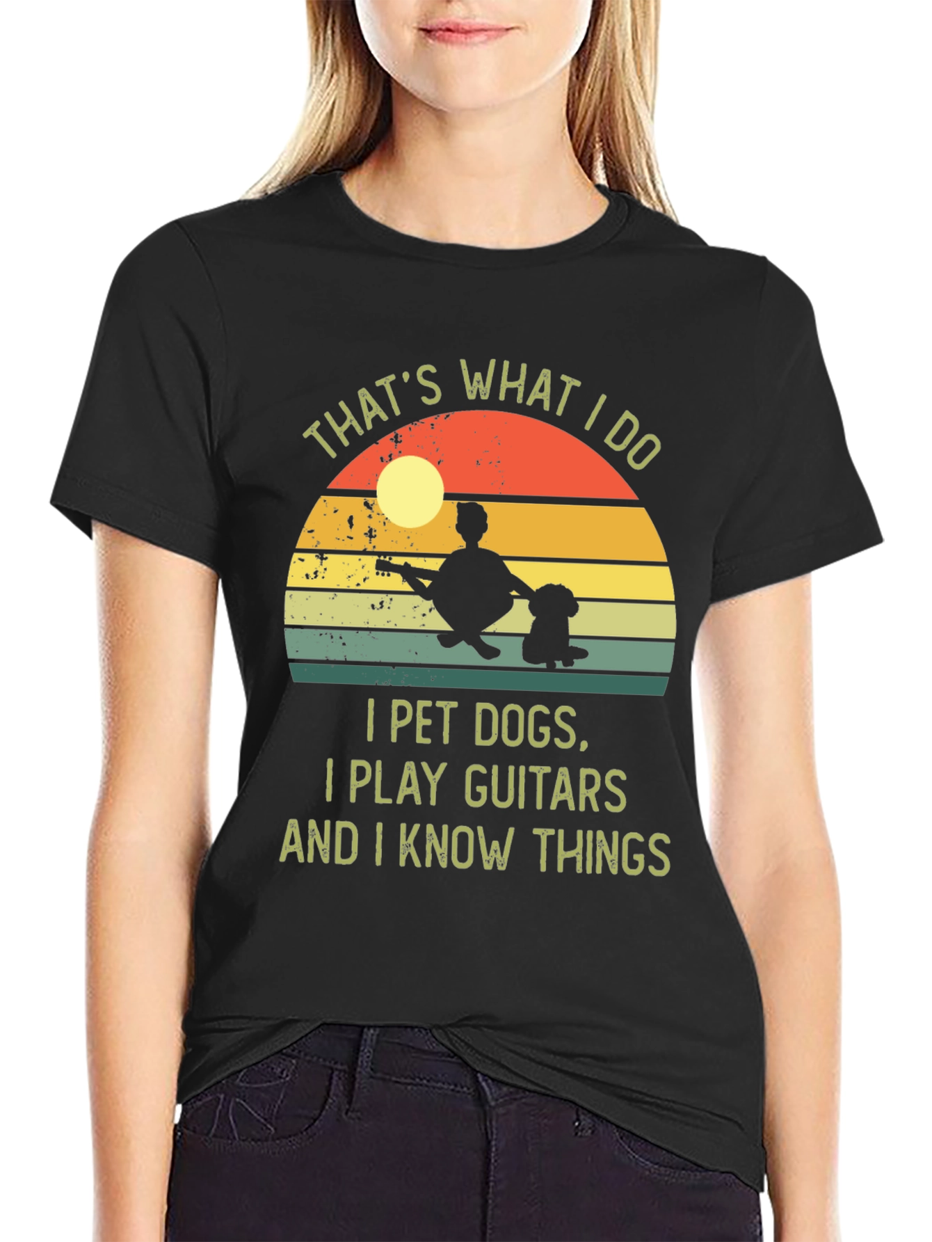 I Pet Dogs Play Guitars Know Things Graphic Tee