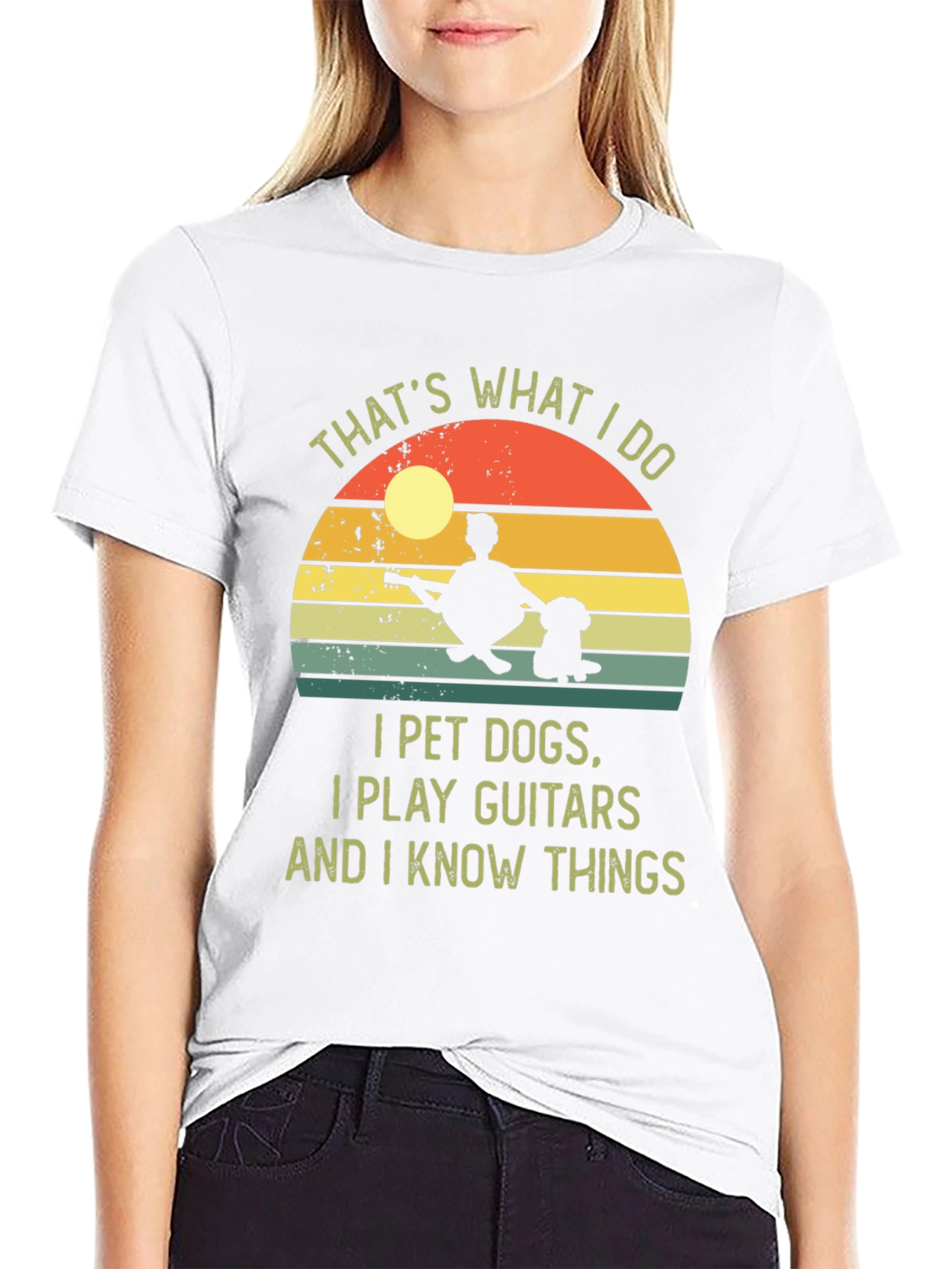 I Pet Dogs Play Guitars Know Things Graphic Tee