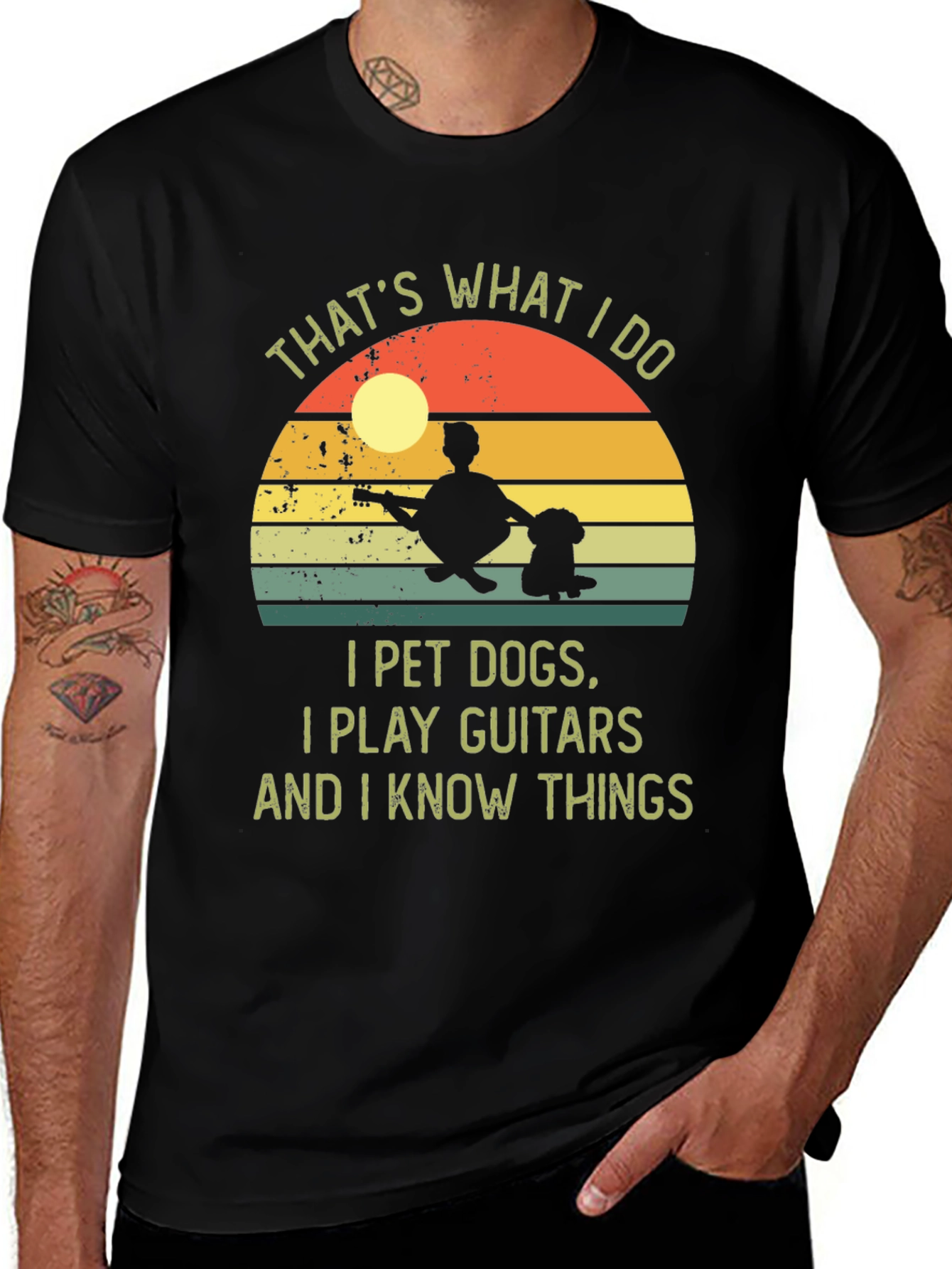 I Pet Dogs Play Guitars Know Things Graphic Tee