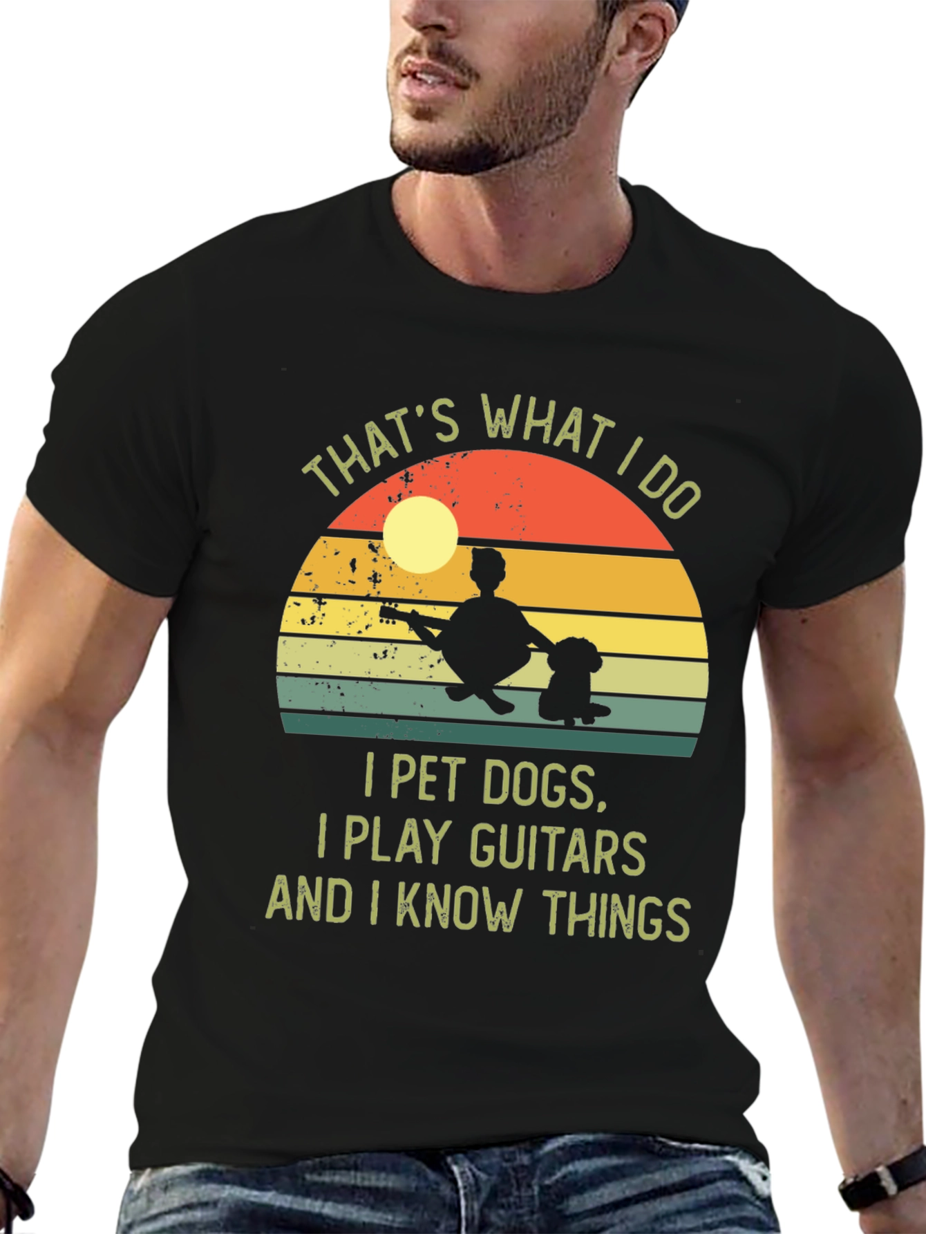 I Pet Dogs Play Guitars Know Things Graphic Tee