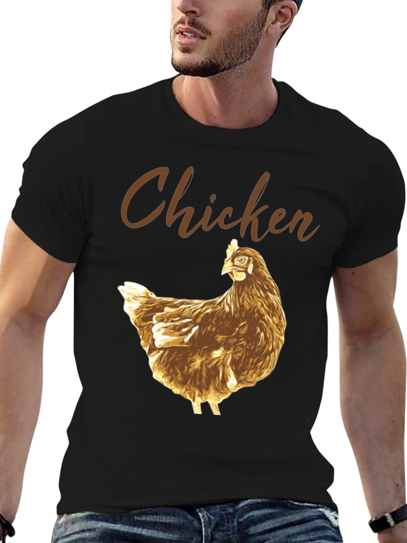 Funny Chicken Graphic Tee - Black Cotton T-Shirt