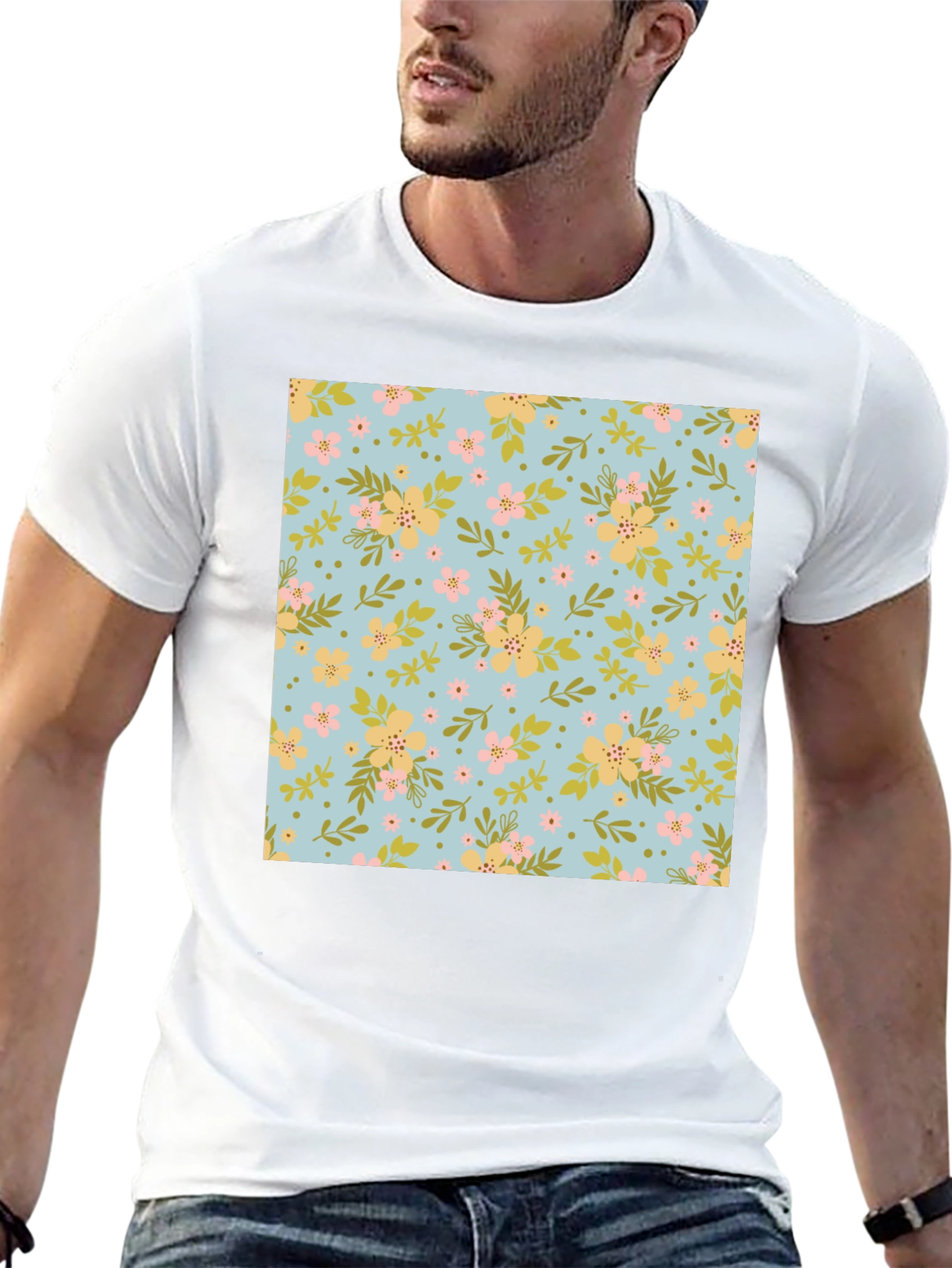 Floral Pattern Black T-Shirt