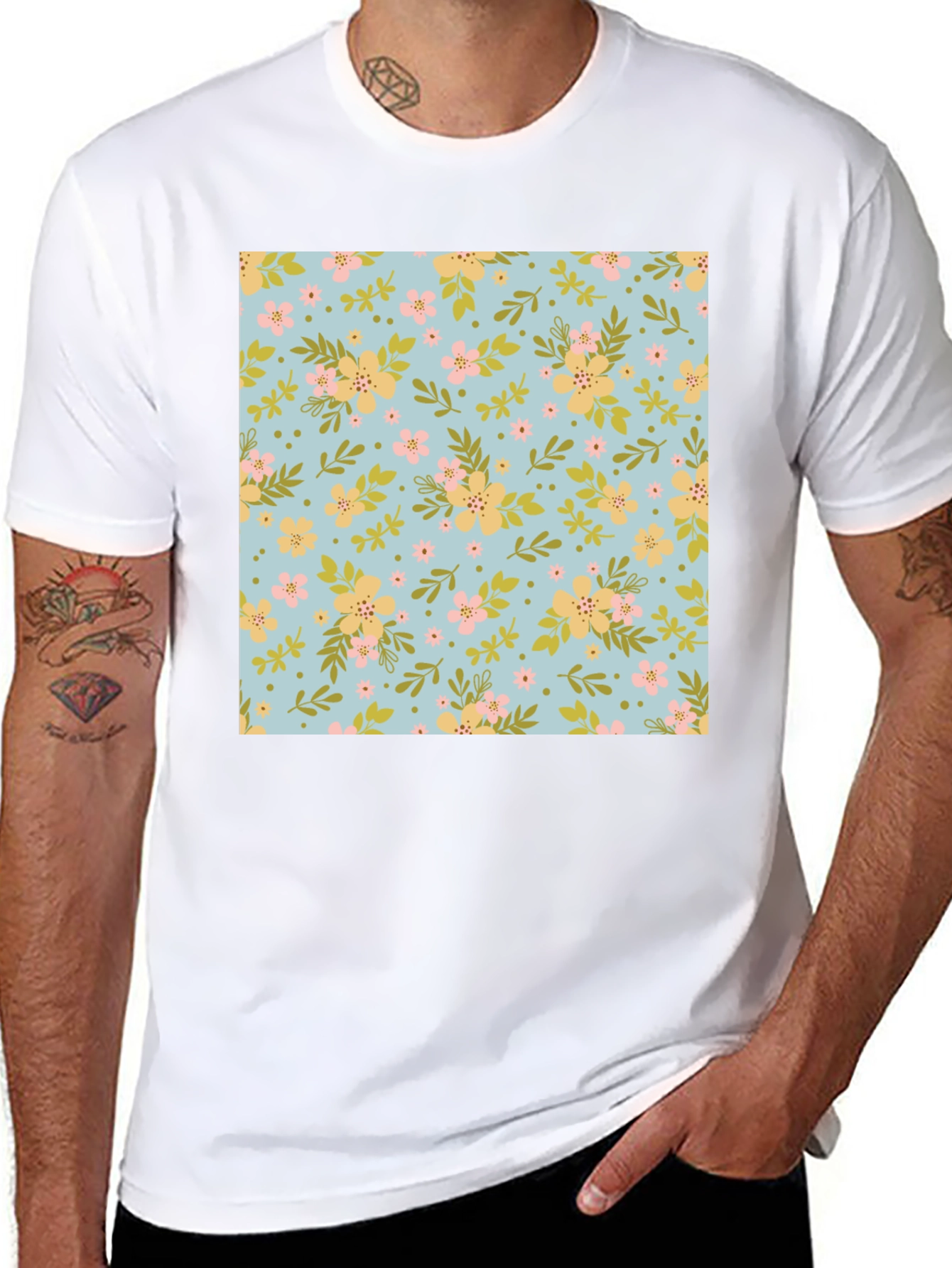 Floral Pattern Black T-Shirt