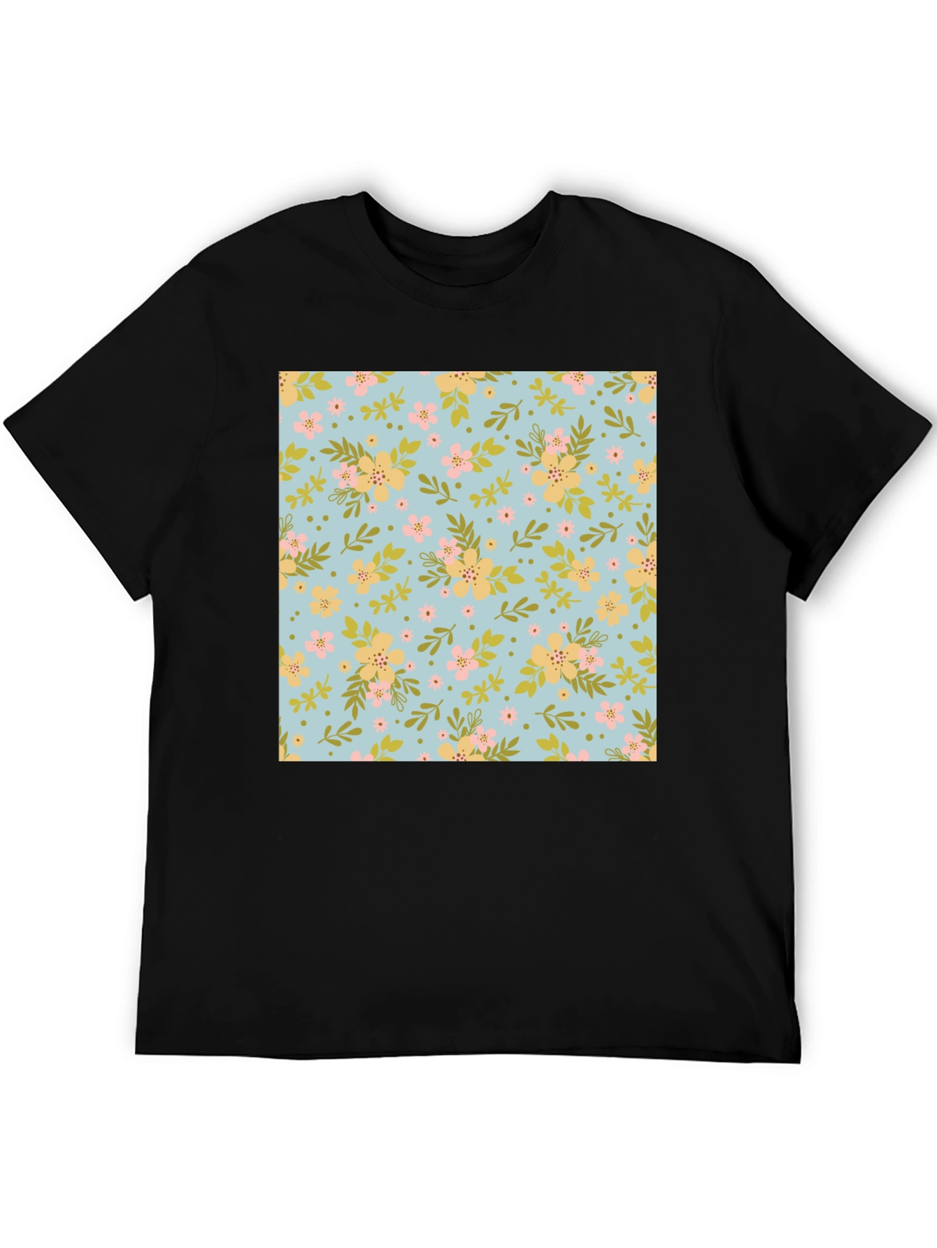 Floral Pattern Black T-Shirt