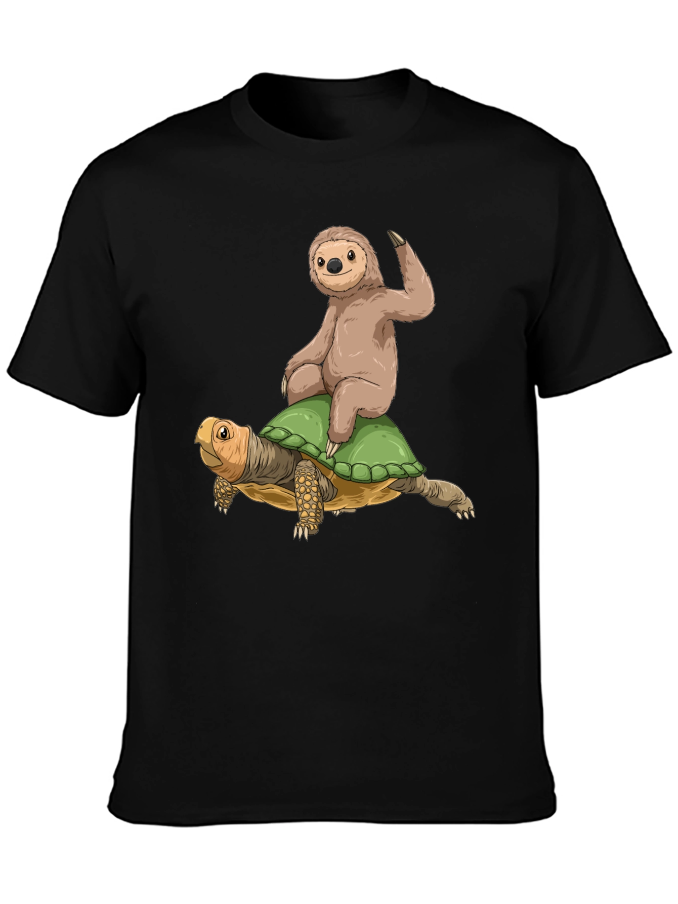 Sloth Riding Turtle Graphic Tee - Cool Animal Shirt